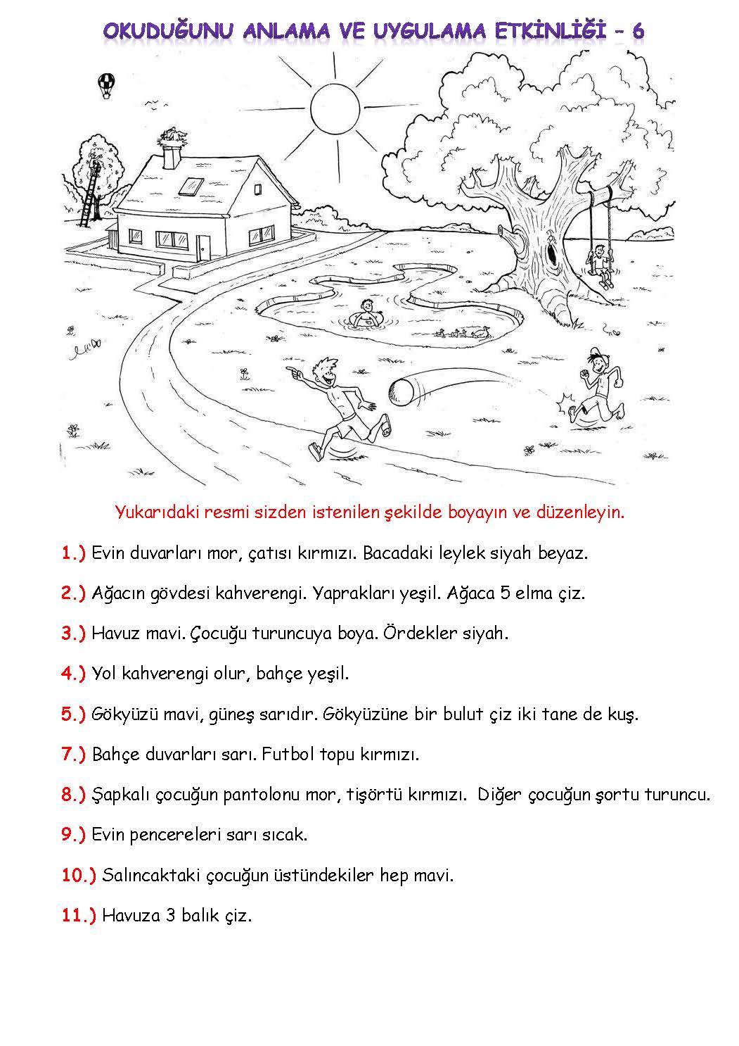 1. Sınıf Türkçe Okuduğunu Anlama ve Uygulama Etkinliği-6