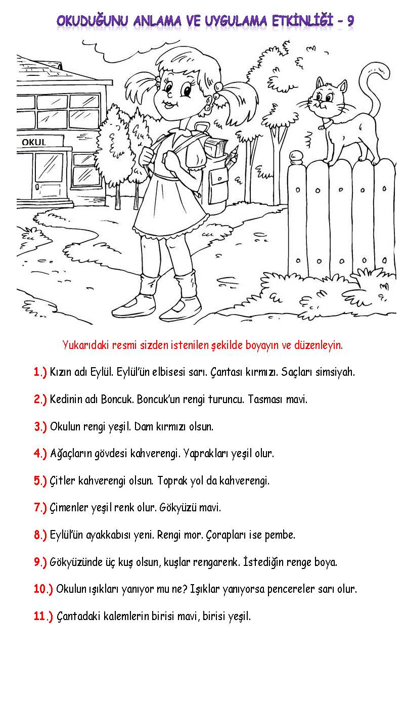 1. Sınıf Türkçe Okuduğunu Anlama ve Uygulama Etkinliği-9