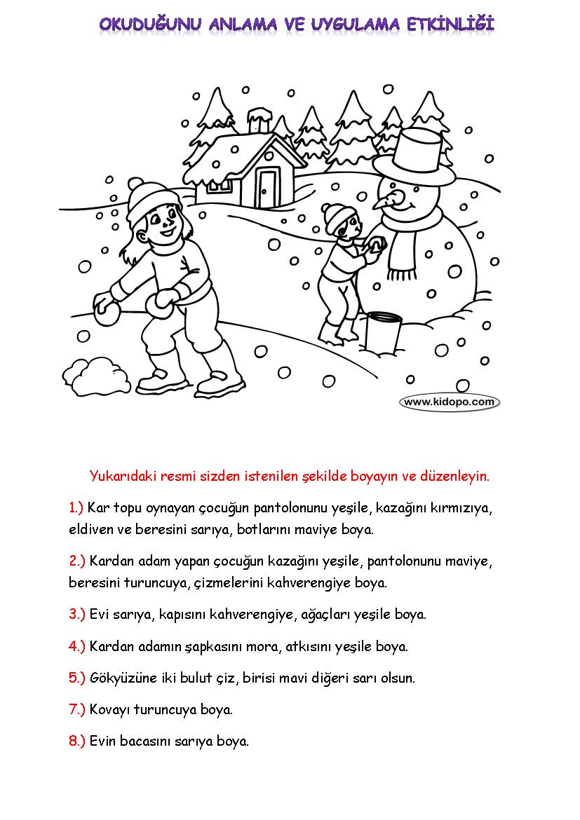 1. Sınıf Türkçe Okuduğunu Anlama ve Uygulama Etkinliği