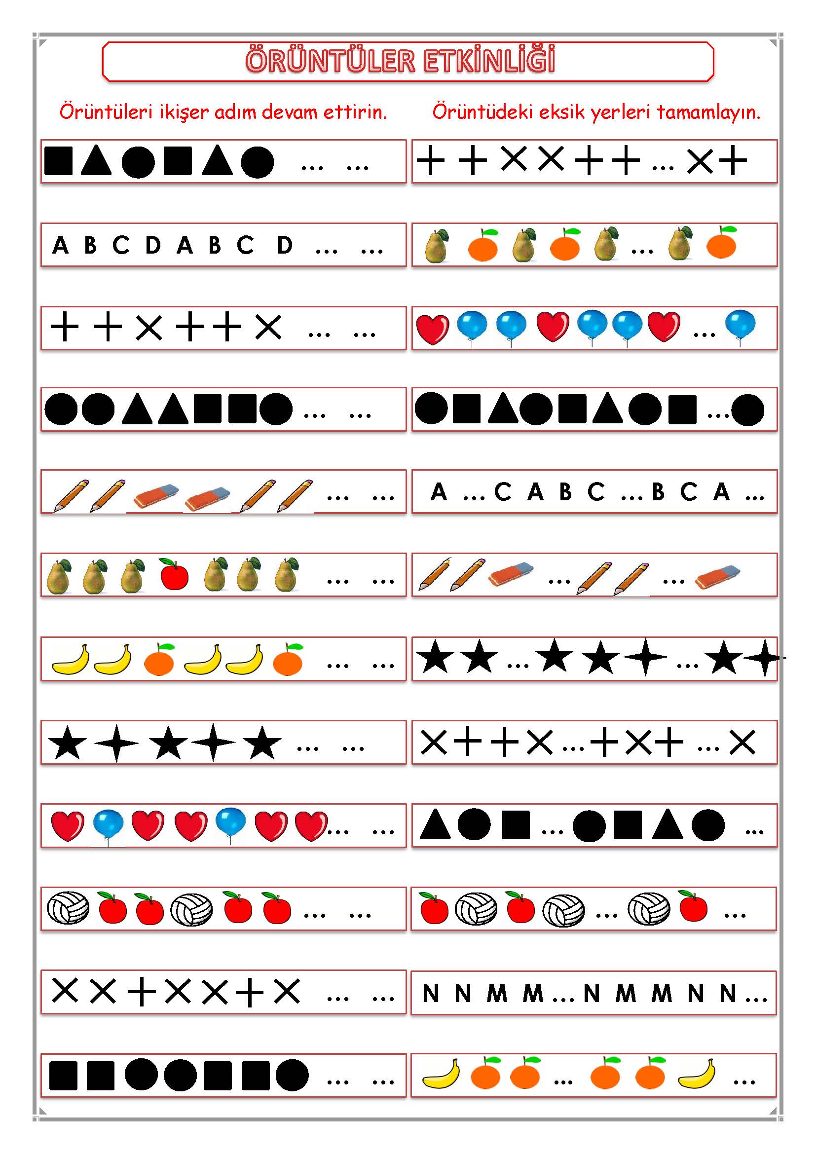 1. Sınıf Matematik Örüntüler Etkinliği -1