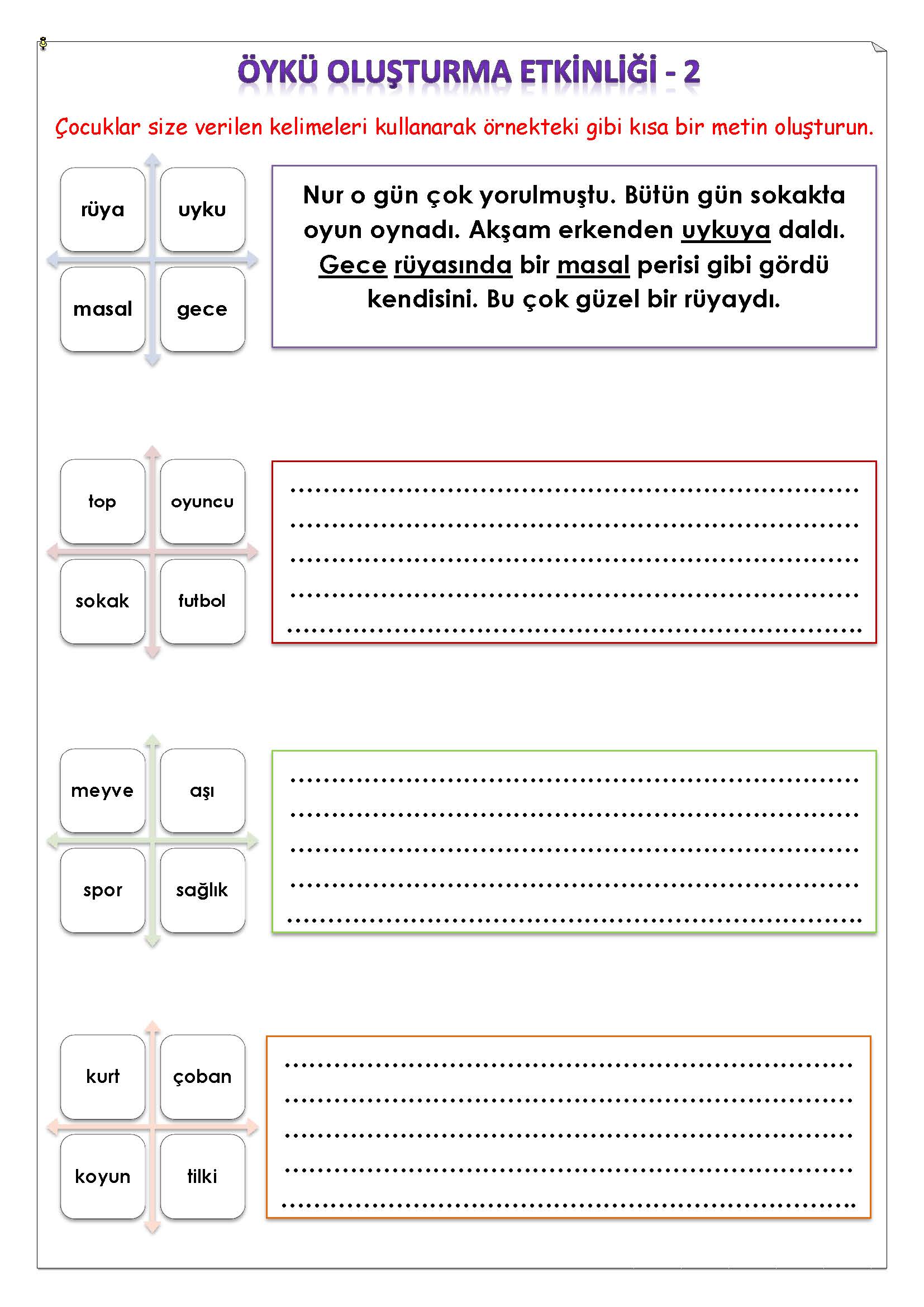 1. Sınıf Türkçe Öykü Oluşturma Etkinliği - 2