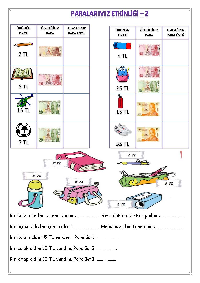 1. Sınıf Matematik Paralarımız Etkinliği - 2