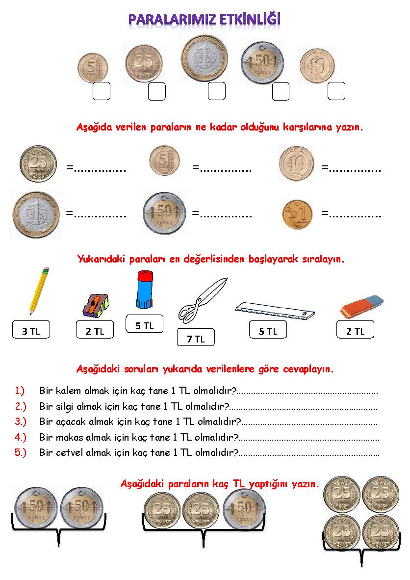 1. Sınıf Matematik Paralarımız Etkinliği