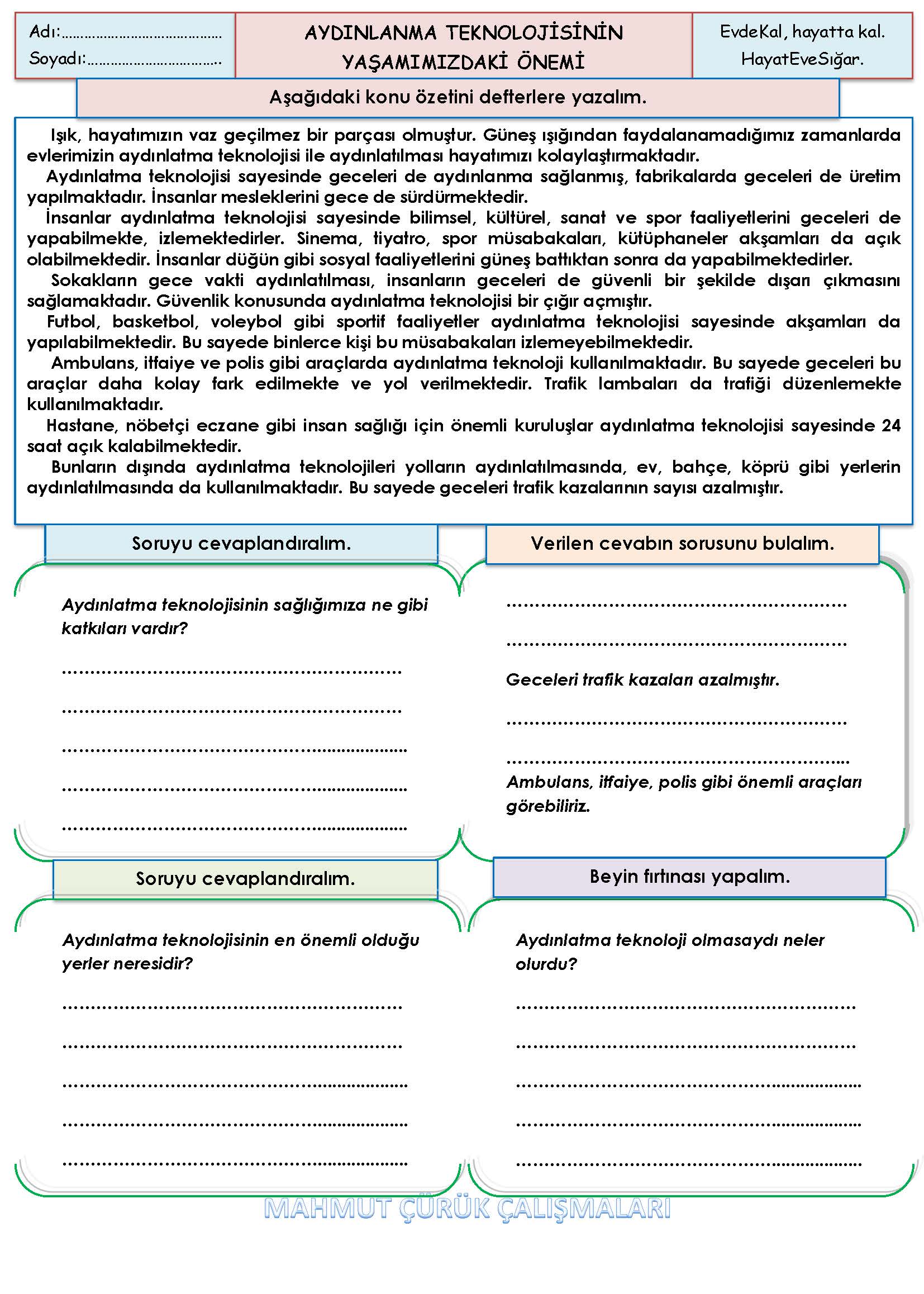 4. Sınıf - Fen Bilimleri - Aydınlatma Teknolojisinin Yaşamımızdaki Önemi Konu Özeti