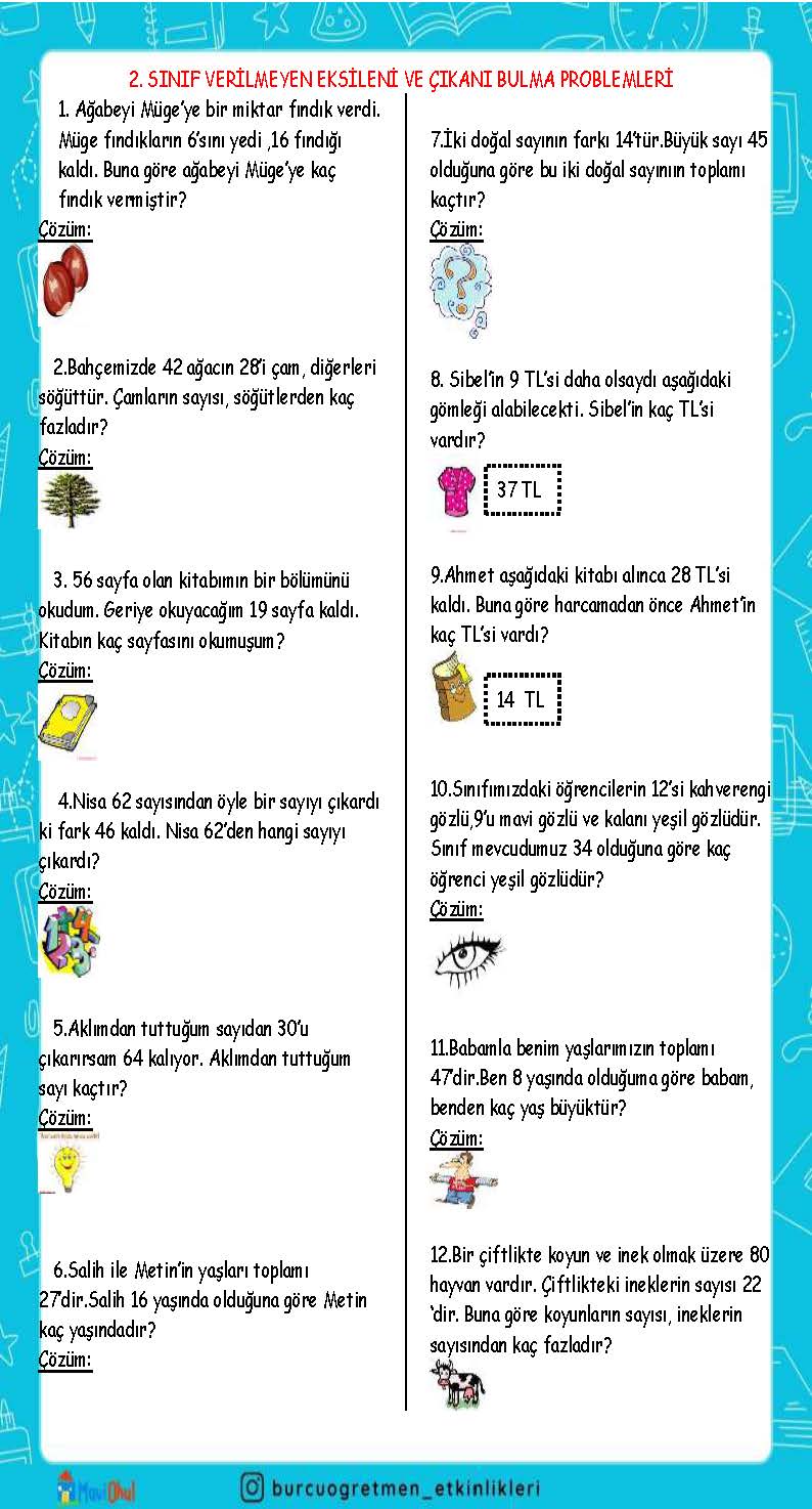 2. SINIF VERİLMEYEN VE EKSİLENİ BULMA PROBLEMLERİ