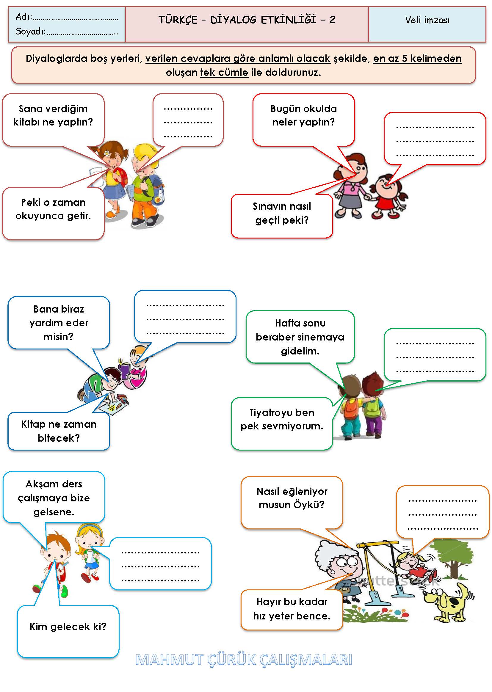 2. Sınıf - Türkçe - Diyalog Etkinliği-2