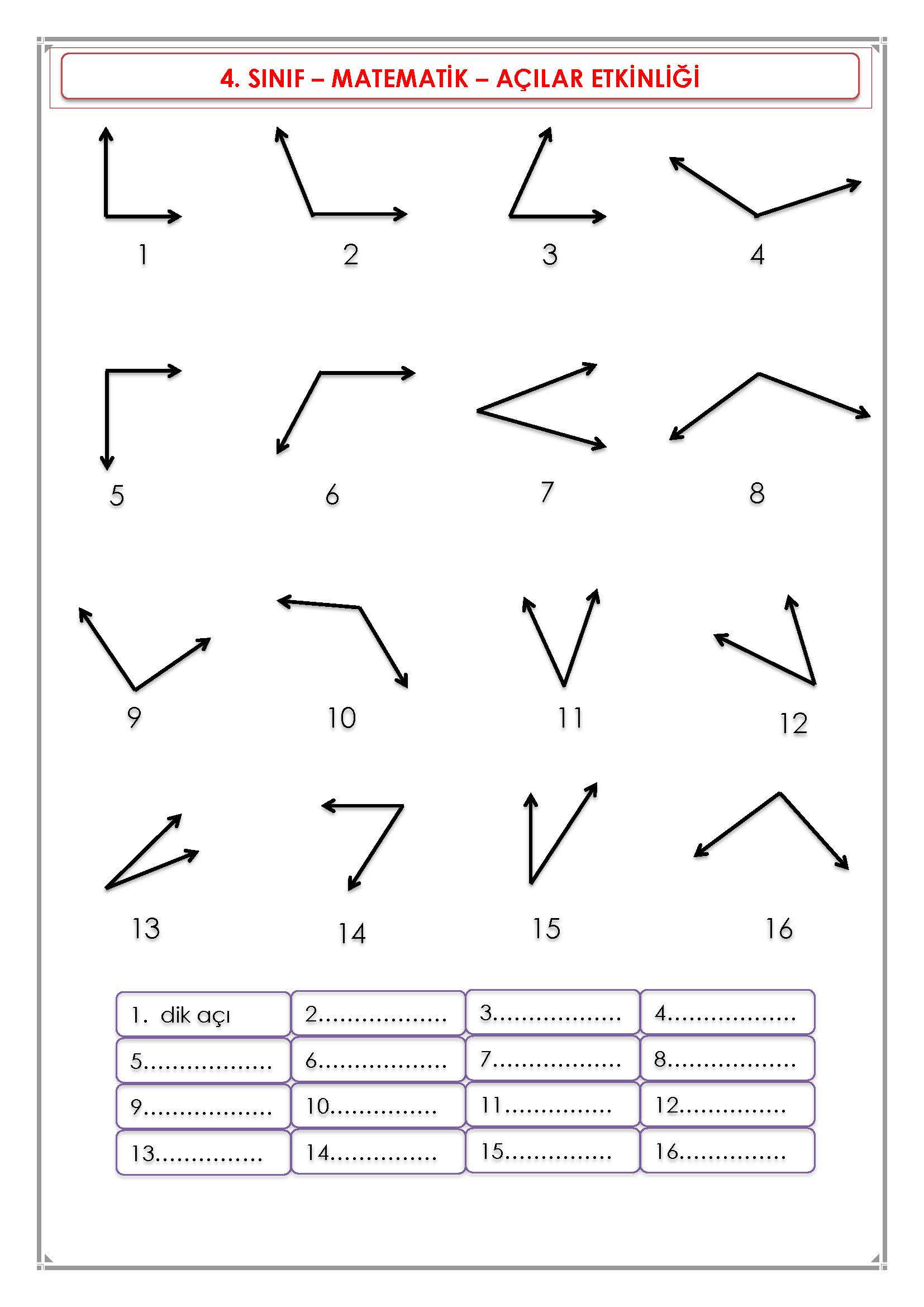 4. Sınıf Matematik Açı Etkinliği