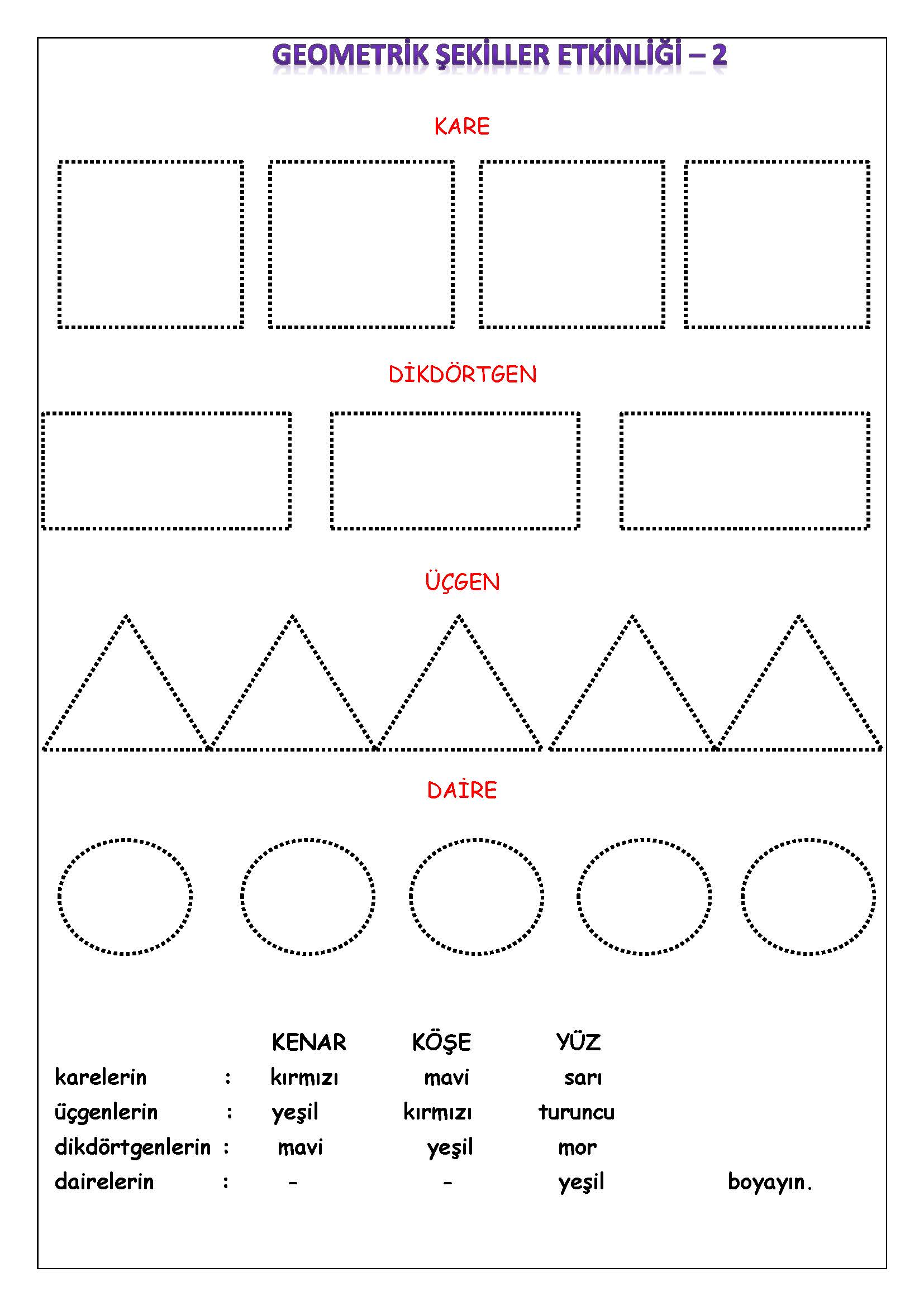 1. Sınıf Matematik Geometrik Şekiller Etkinliği