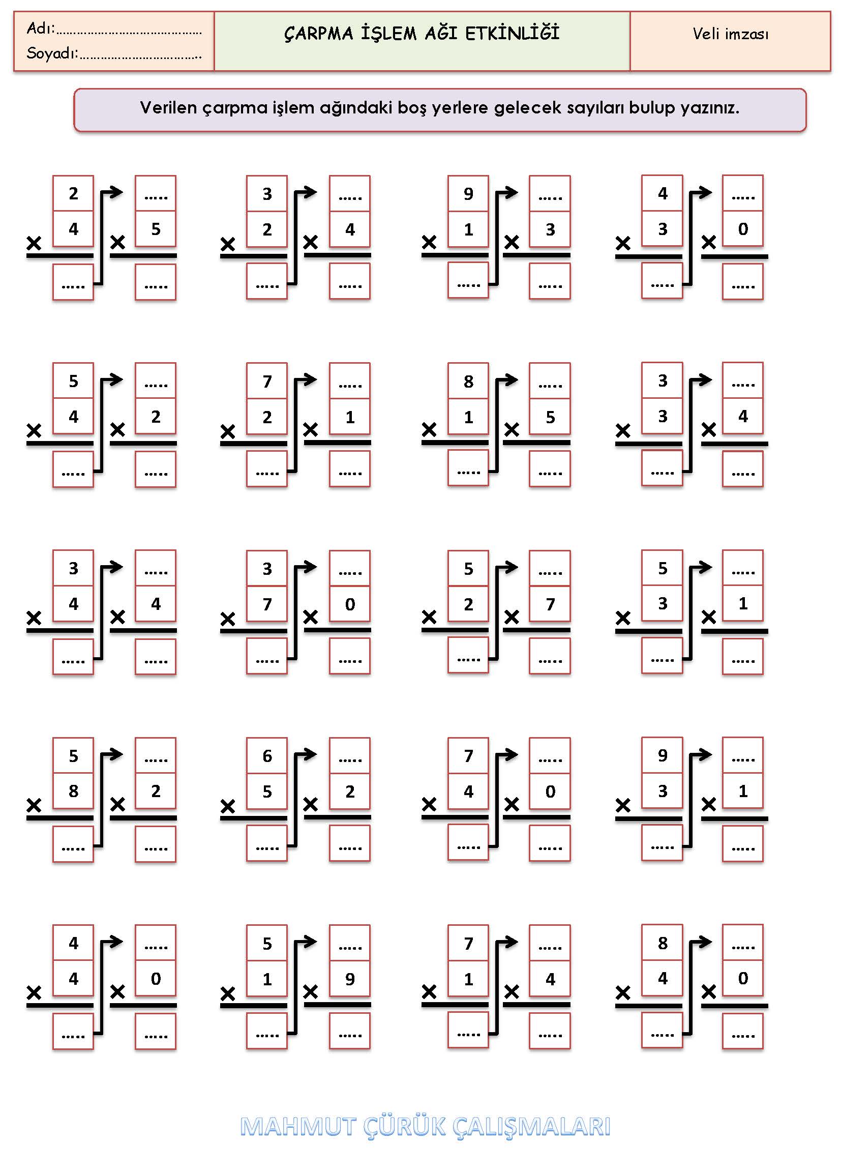 2. Sınıf Matematik Çarpma İşlem Ağı Etkinliği