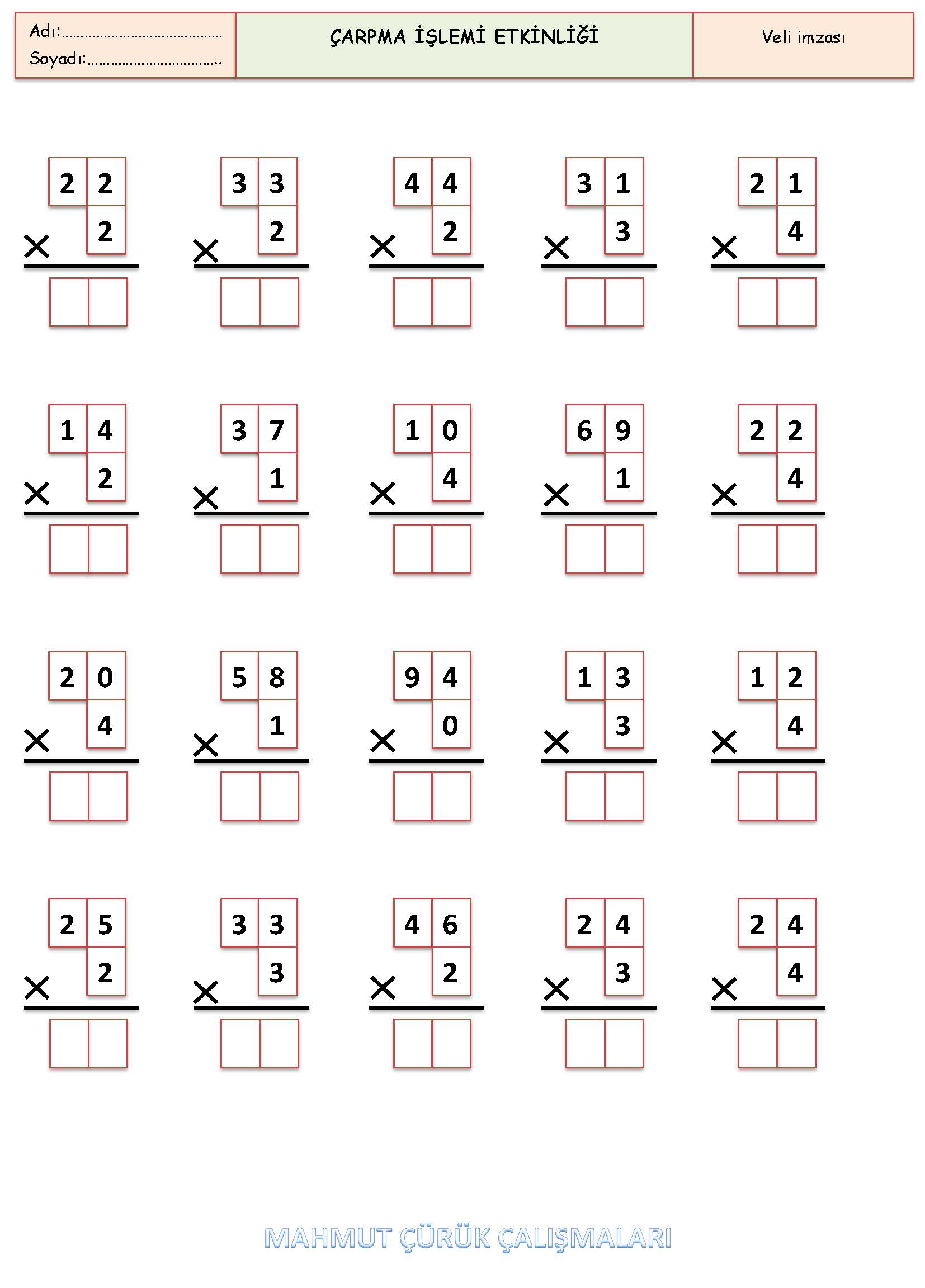 2. Sınıf Matematik Çarpma İşlemi Etkinliği