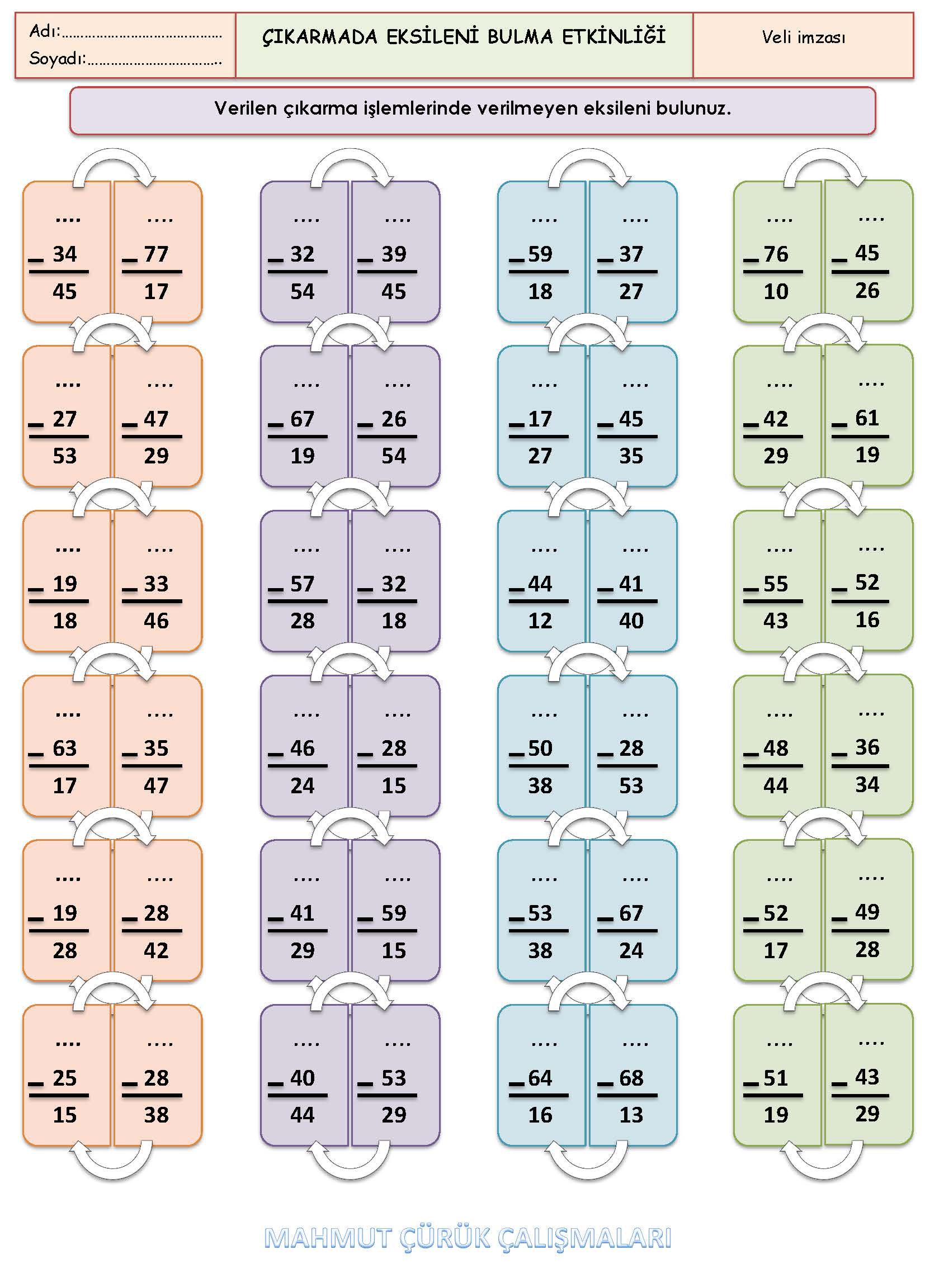 2. Sınıf Matematik Çıkarmada Eksileni Bulma Etkinliği