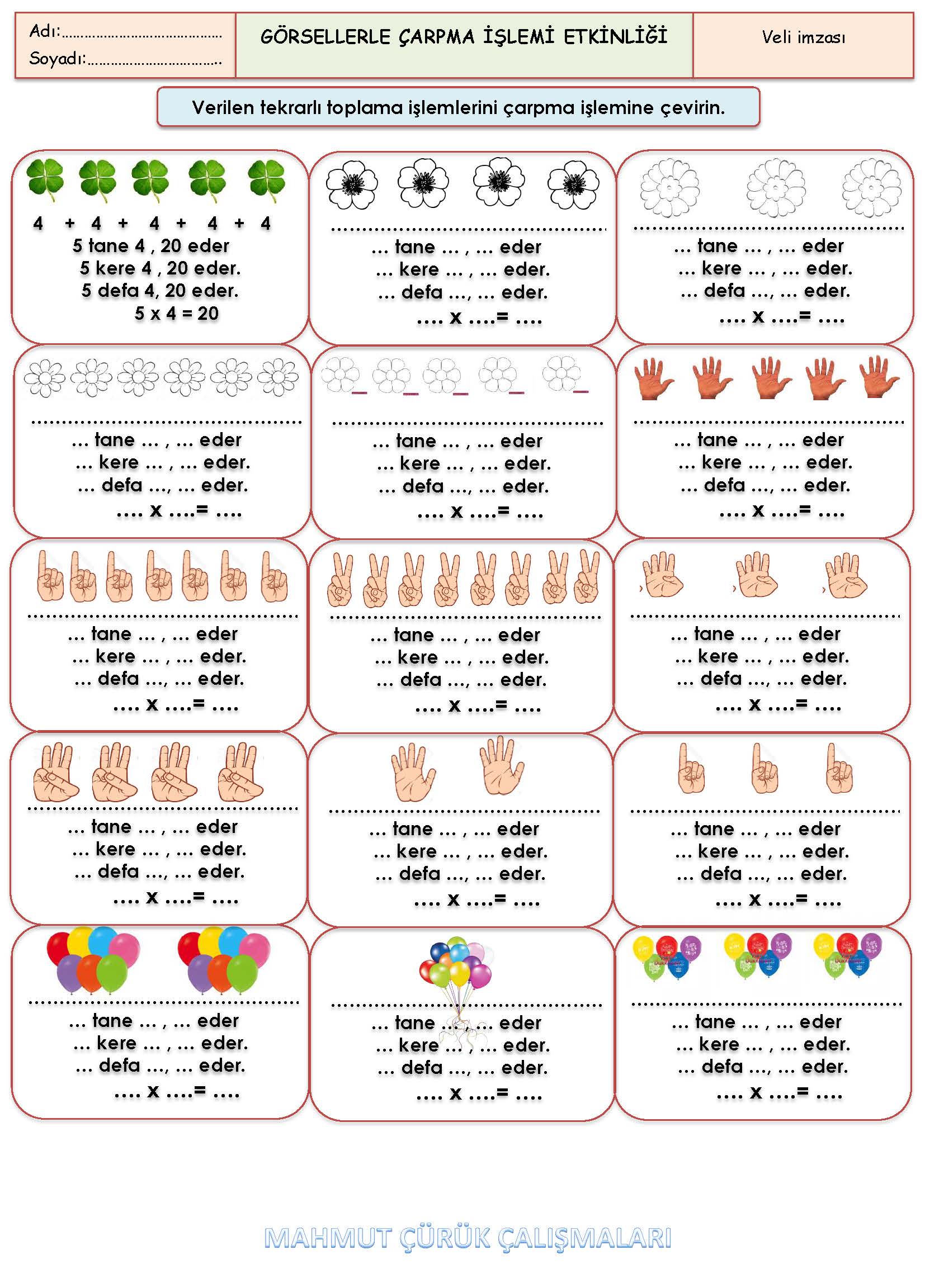 2. Sınıf Matematik Görsellerle Çarpma İşlemi Etkinliği