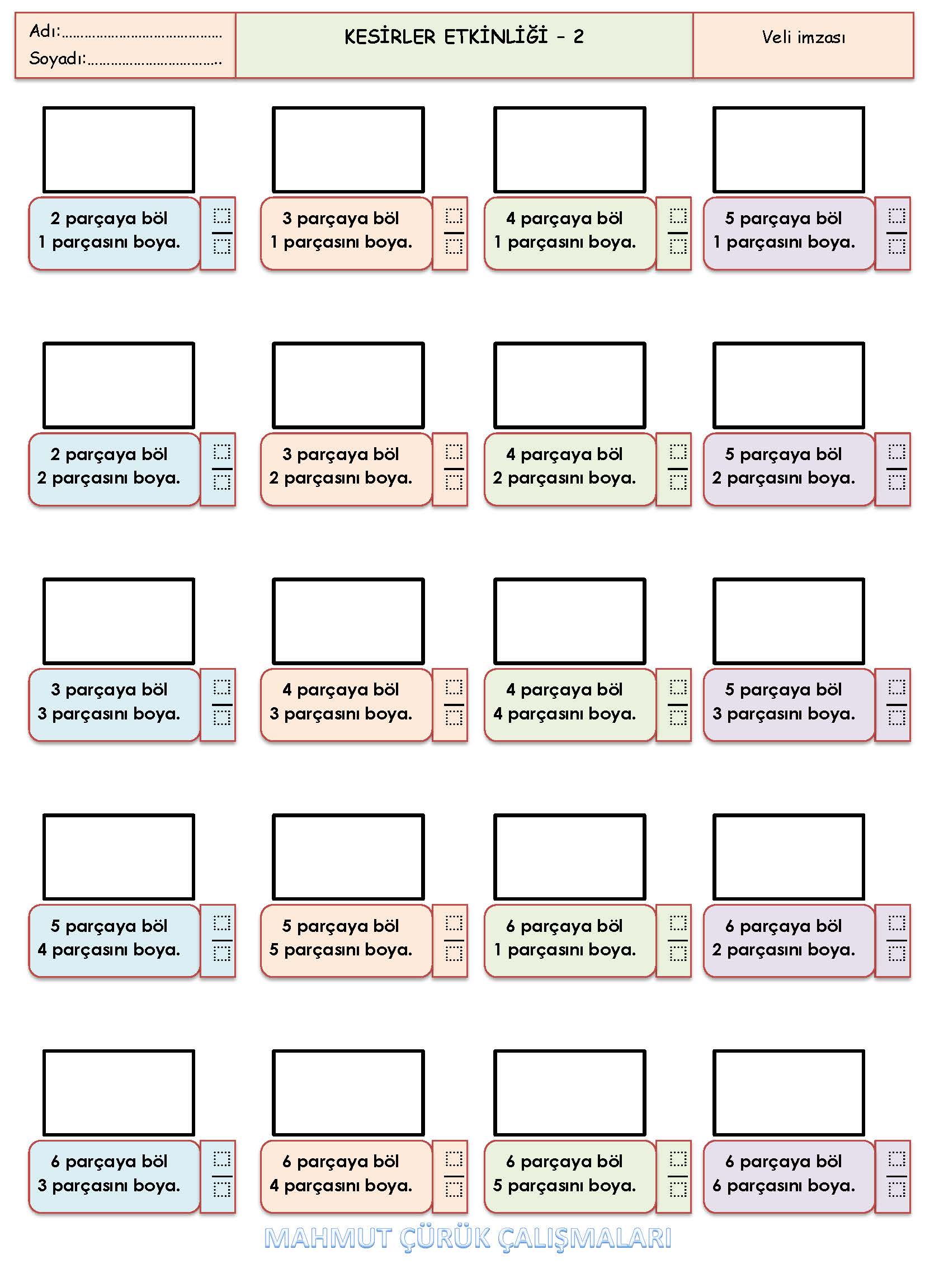 2. Sınıf Matematik Kesirler  Etkinliği-2