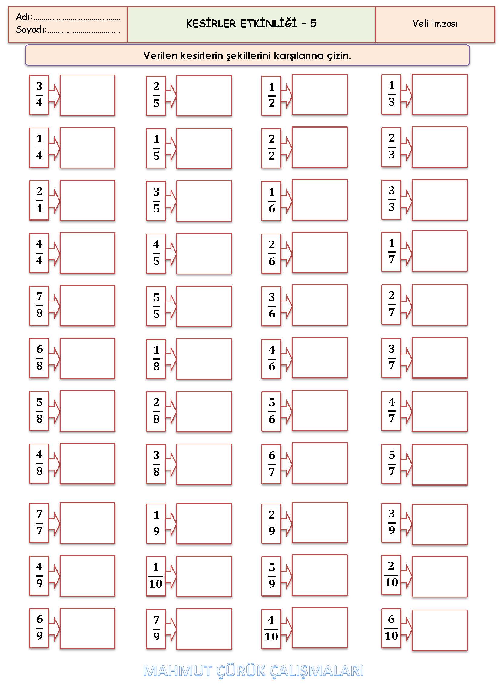 2. Sınıf Matematik Kesirler  Etkinliği-5