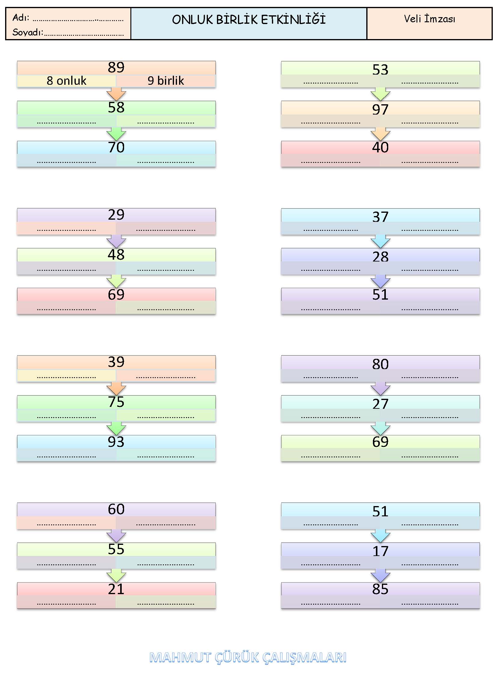 2. Sınıf Matematik Onluk Birlik Etkinliği