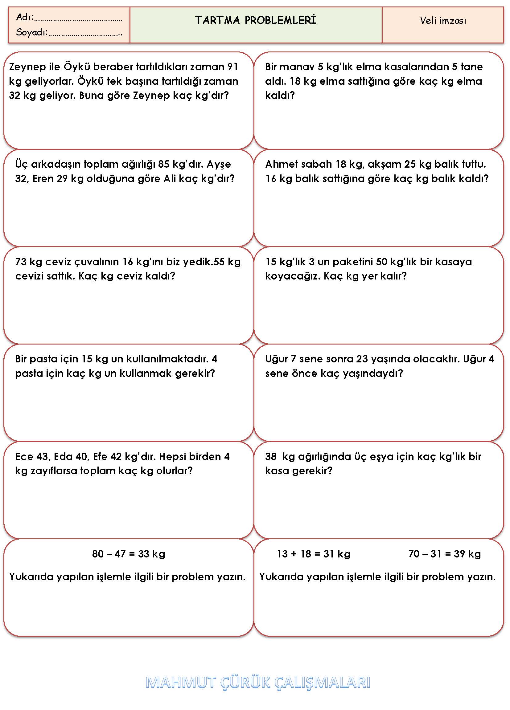 2. Sınıf Matematik Tartma Problemleri Etkinliği