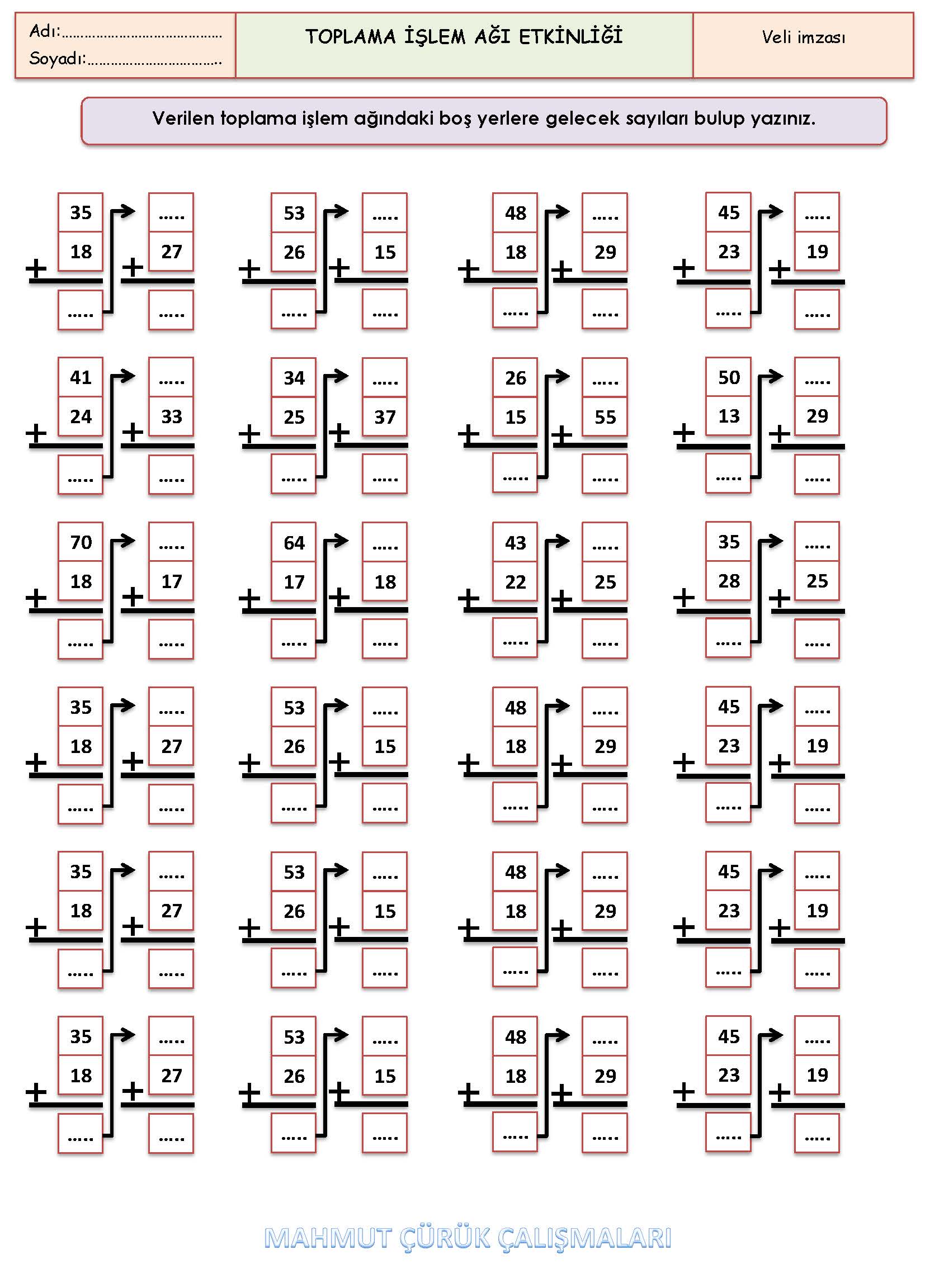 2. Sınıf Matematik Toplama İşlem Ağı Etkinliği