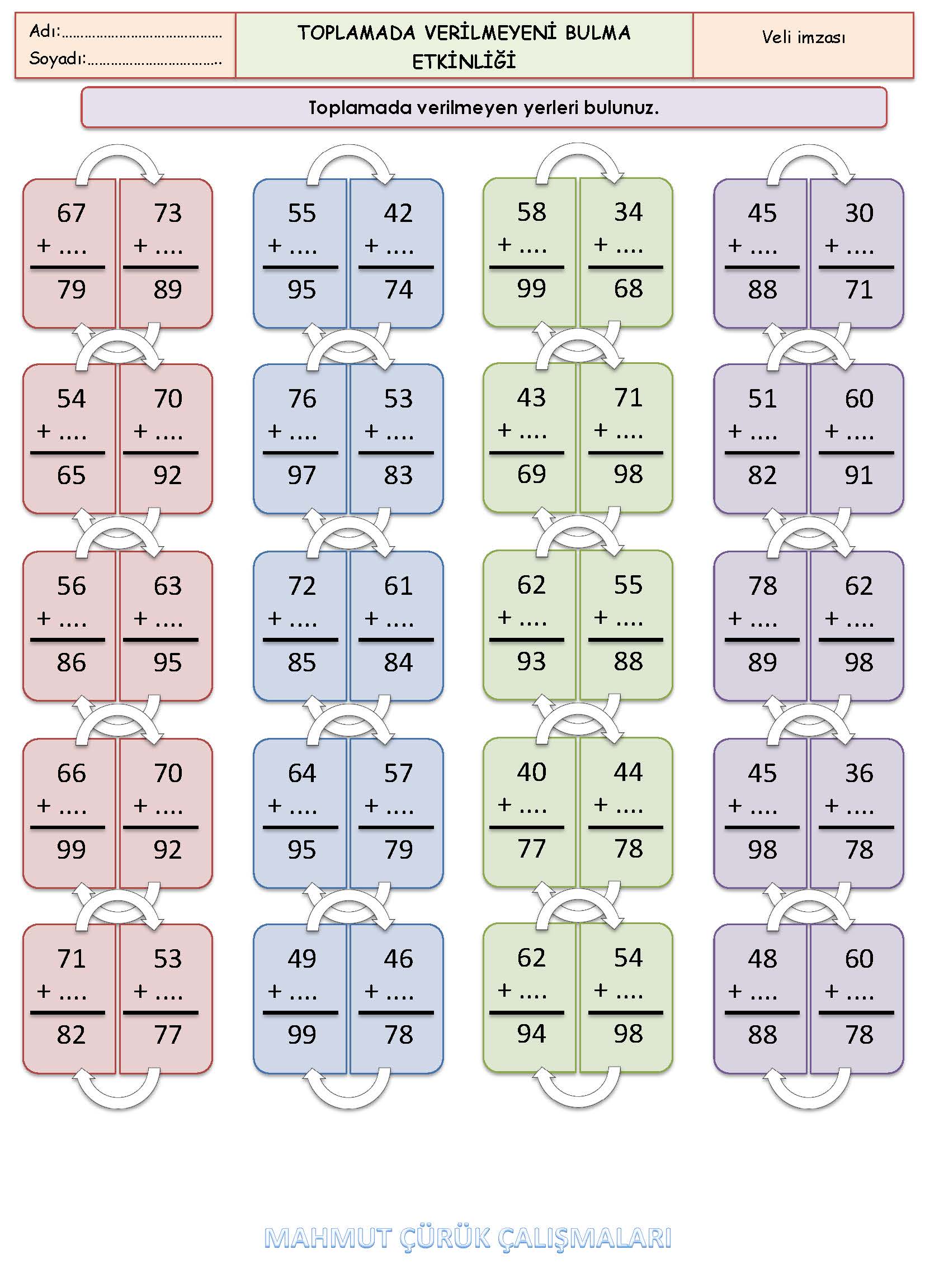 2. Sınıf Matematik Toplamada Verilmeyeni Bulma Etkinliği