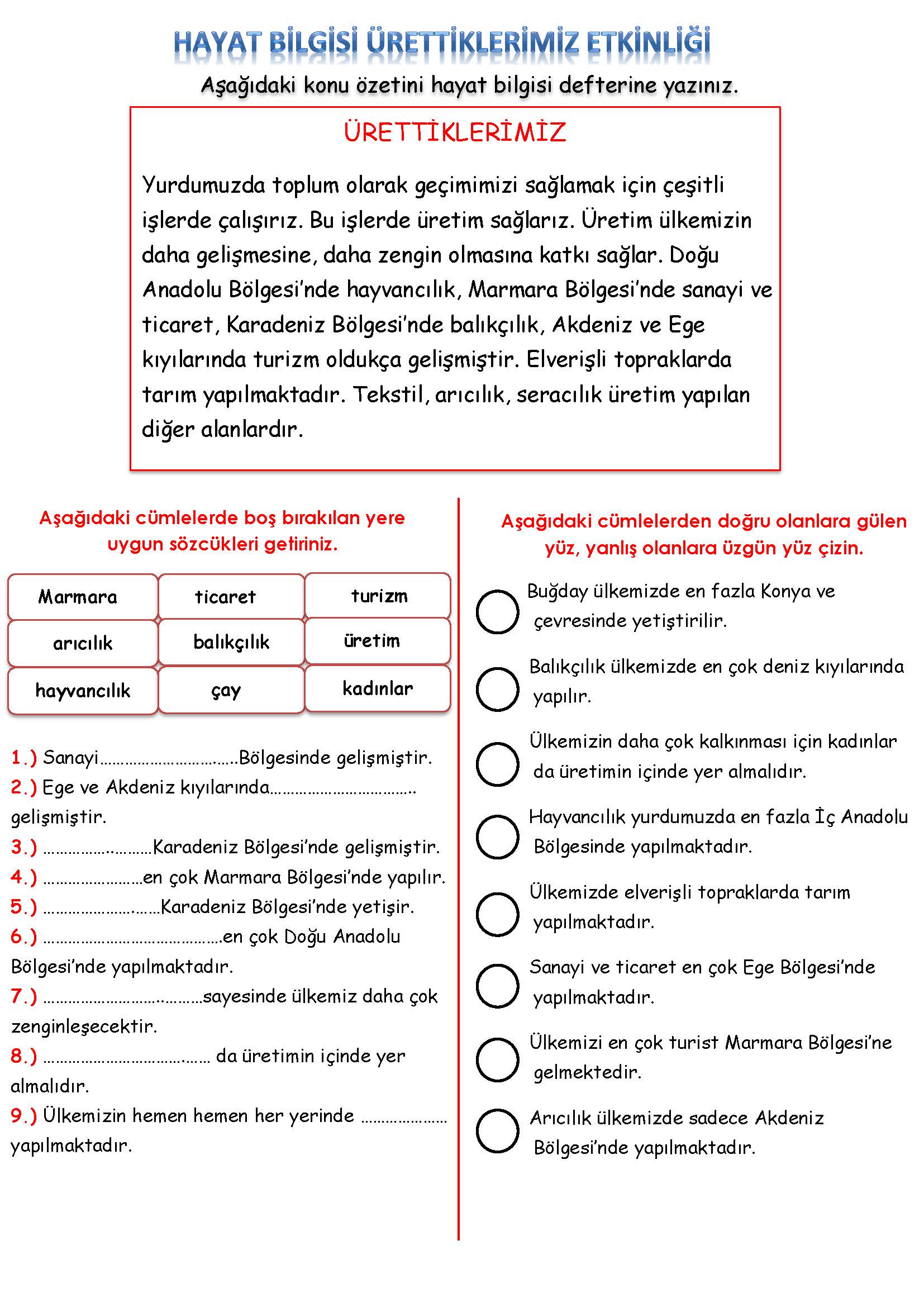 2. Sınıf Hayat Bilgisi Ürettiklerimiz Etkinliği