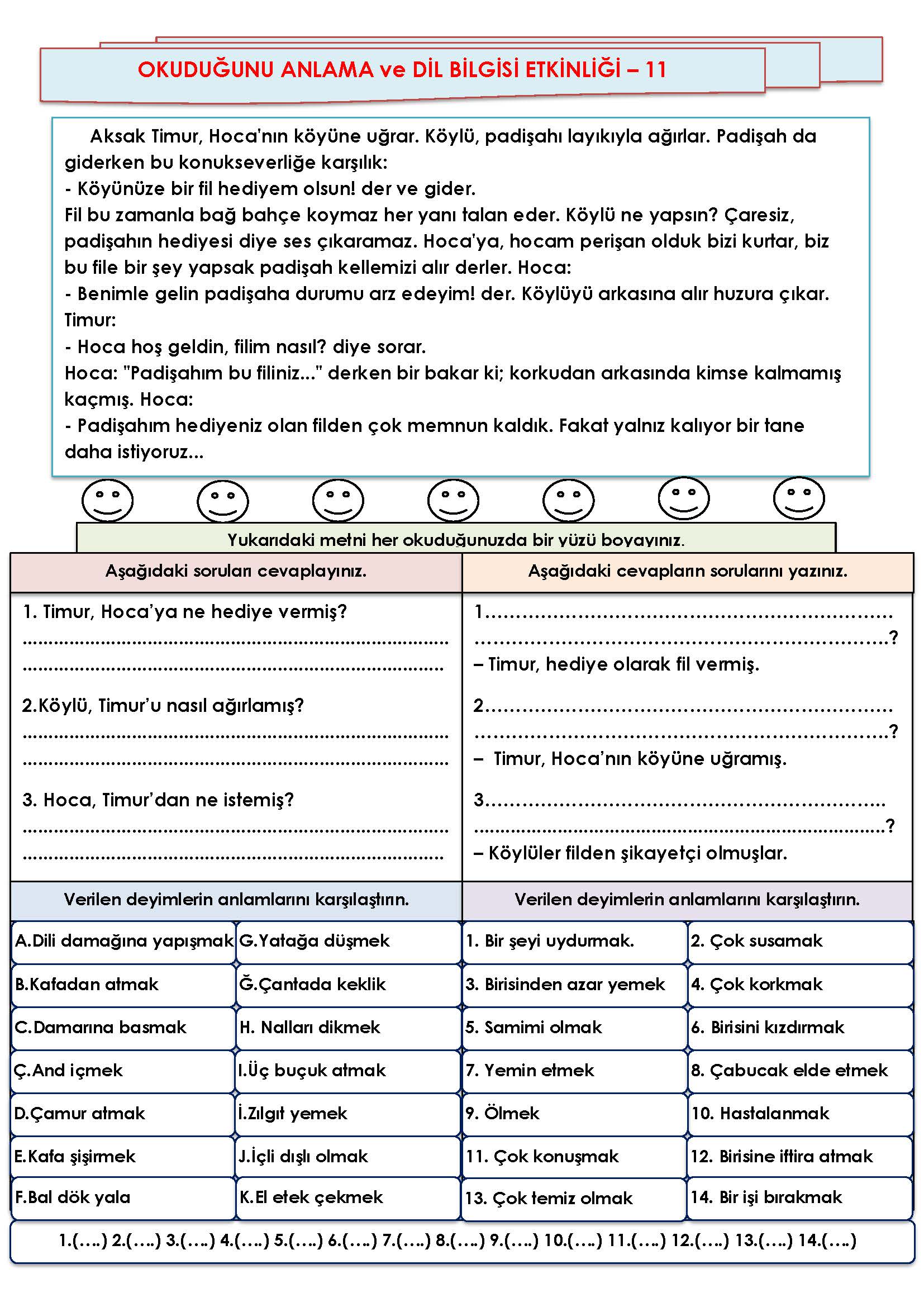 2. Sınıf Türkçe Okuduğunu Anlama ve Dil Bilgisi Etkinliği-11