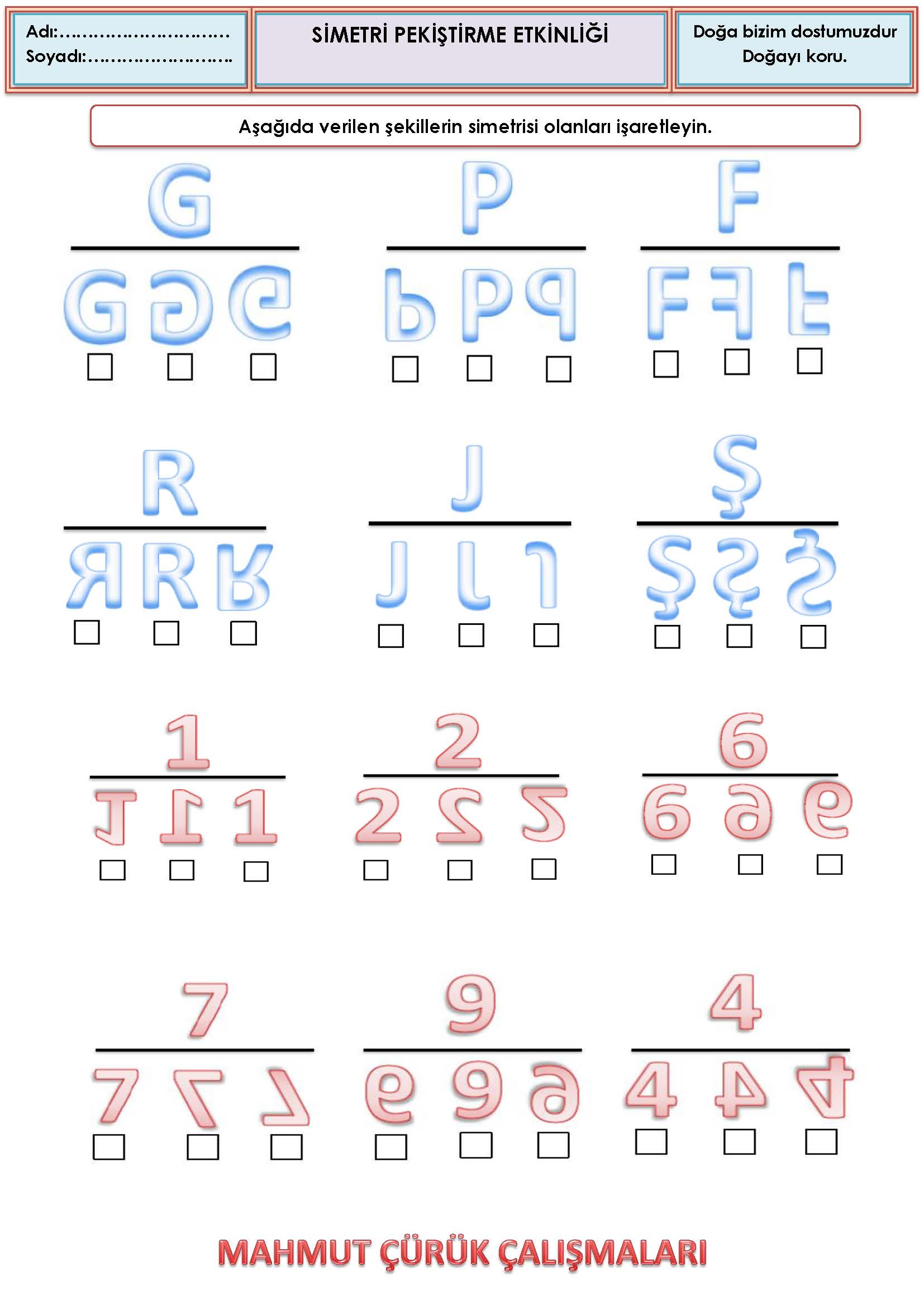 2. Sınıf Matematik Simetri Pekiştirme Etkinliği