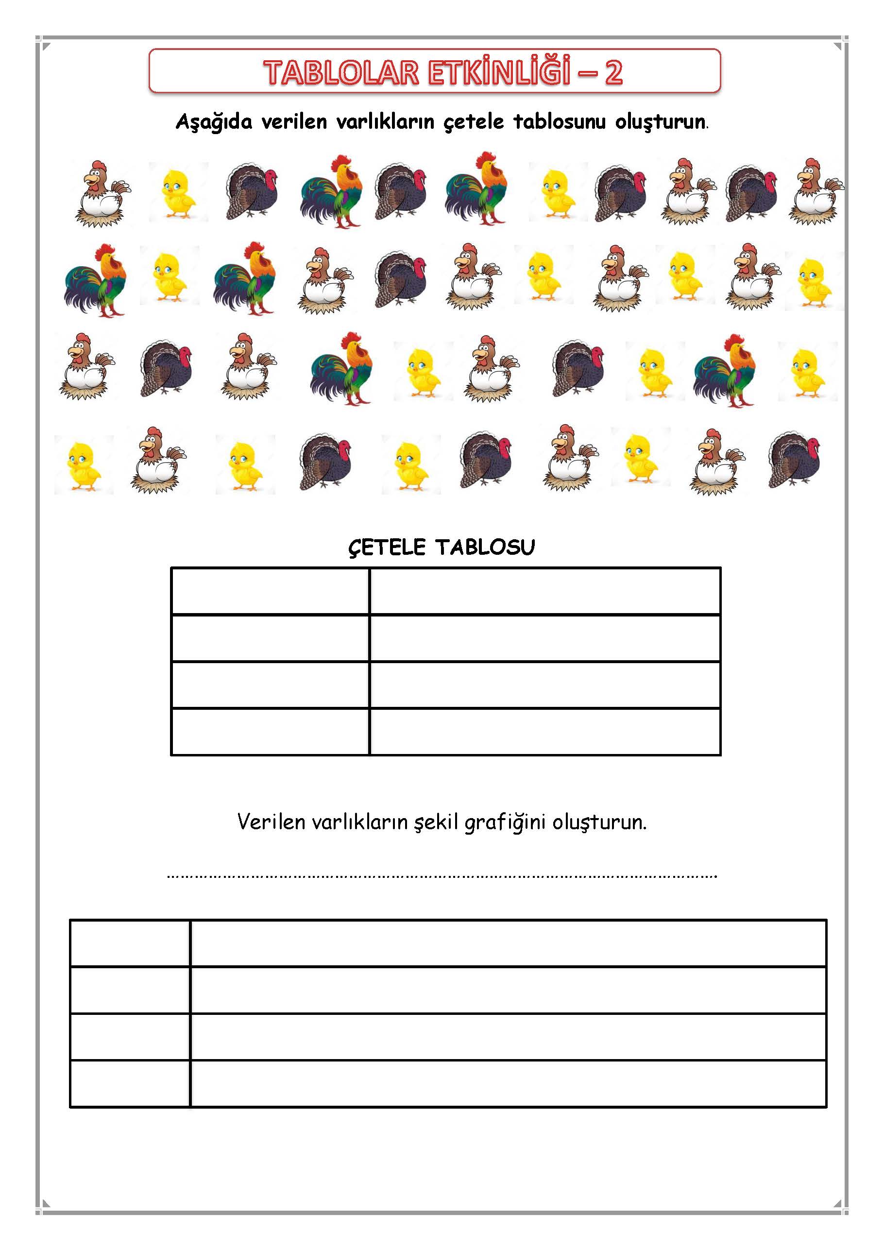 1. Sınıf Matematik Tablolar Etkinliği -2