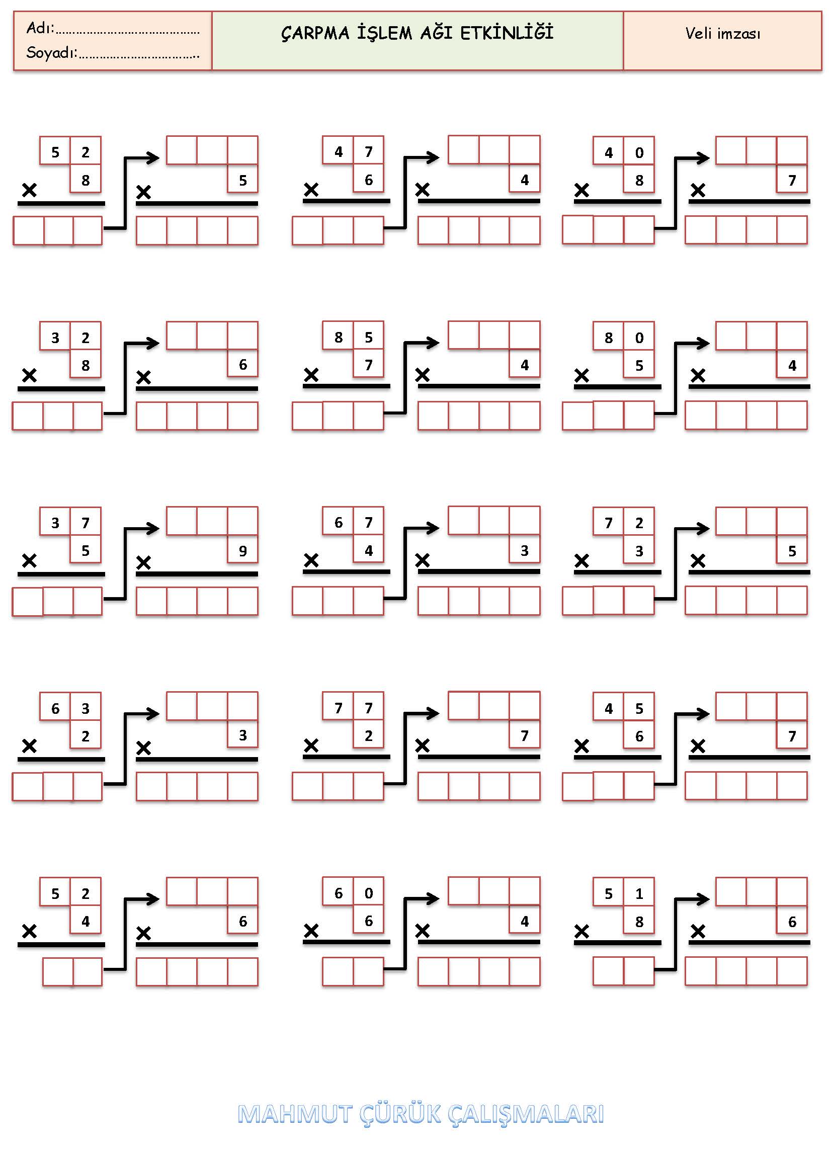3. Sınıf Matematik Çarpma İşlem Ağı Etkinliği