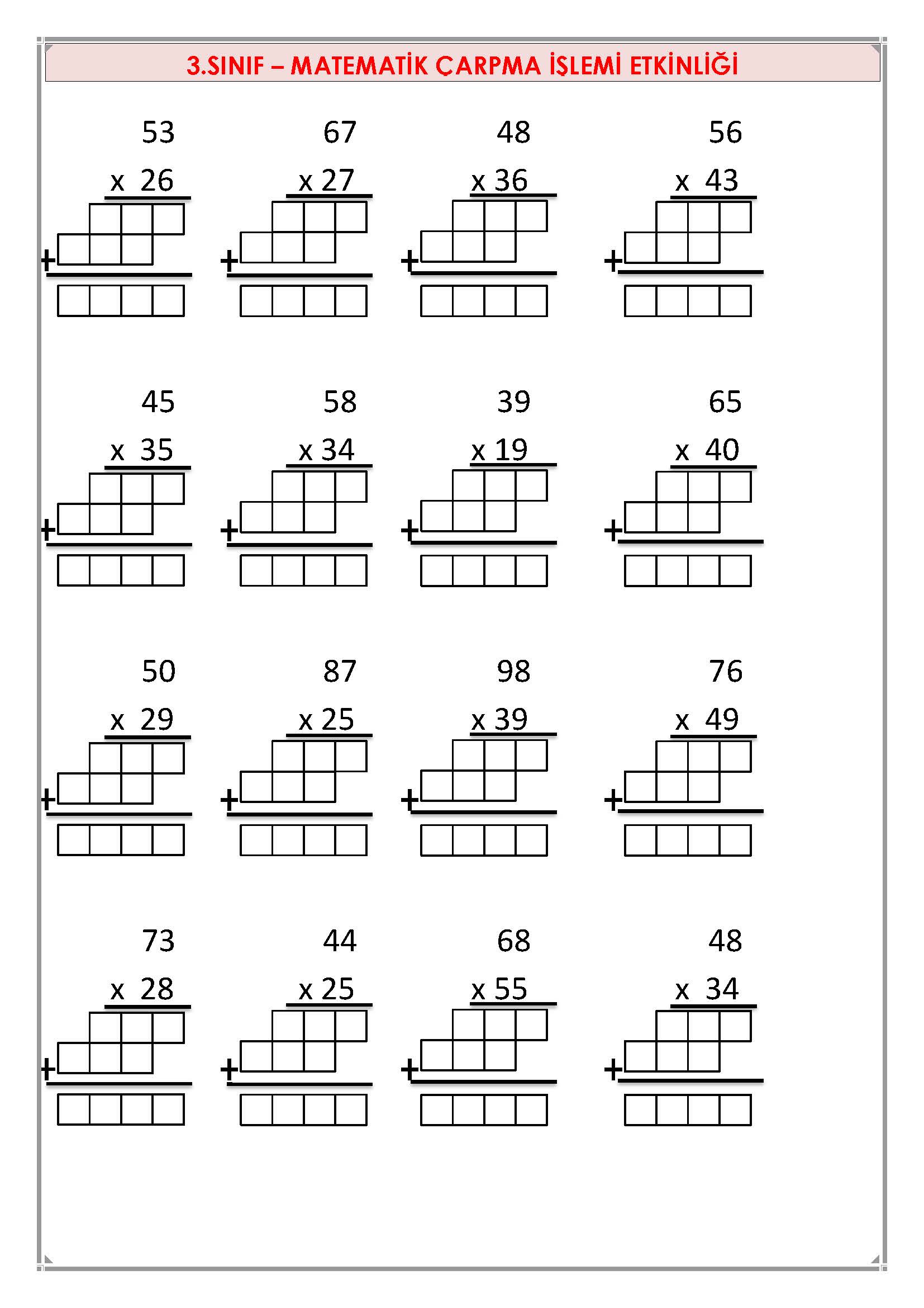 3. Sınıf Matematik Çarpma İşlemi Etkinliği