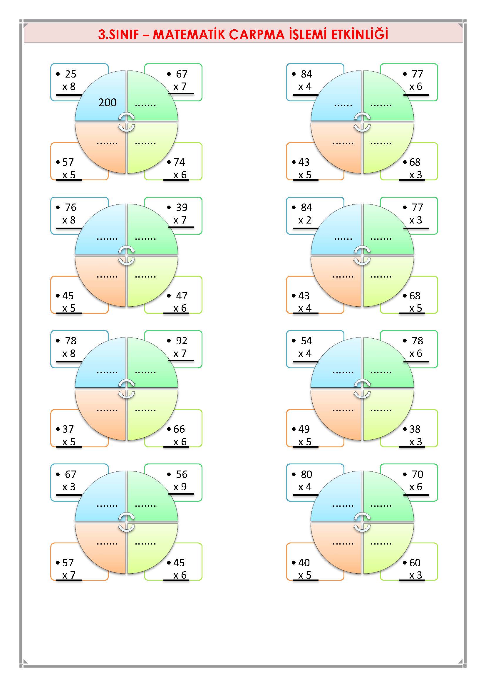 3. Sınıf Matematik Çarpma İşlemi İşlemi Etkinliği-2