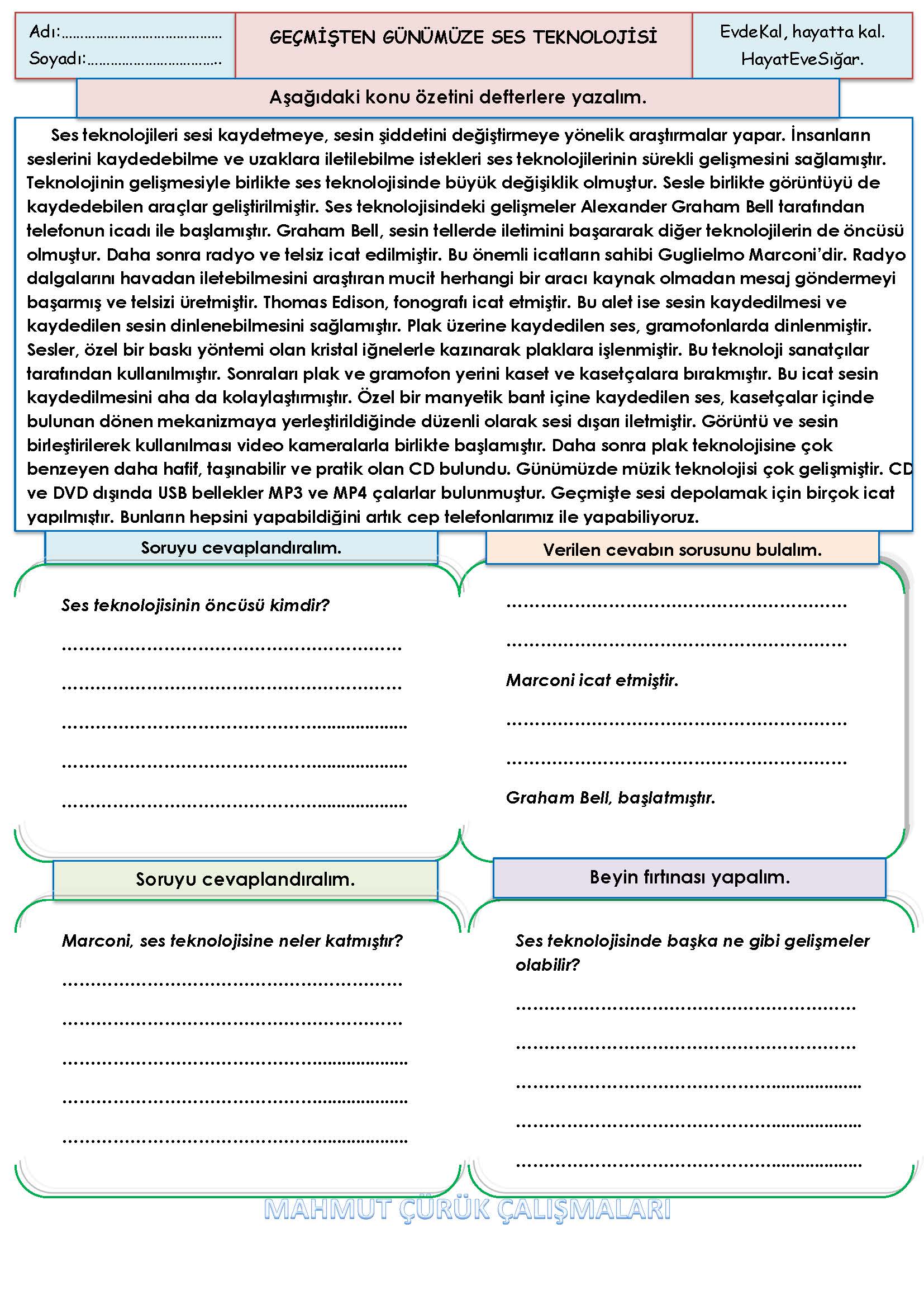 4. Sınıf Fen Bilimleri Geçmişten Günümüze Ses Teknolojileri Konu Özeti