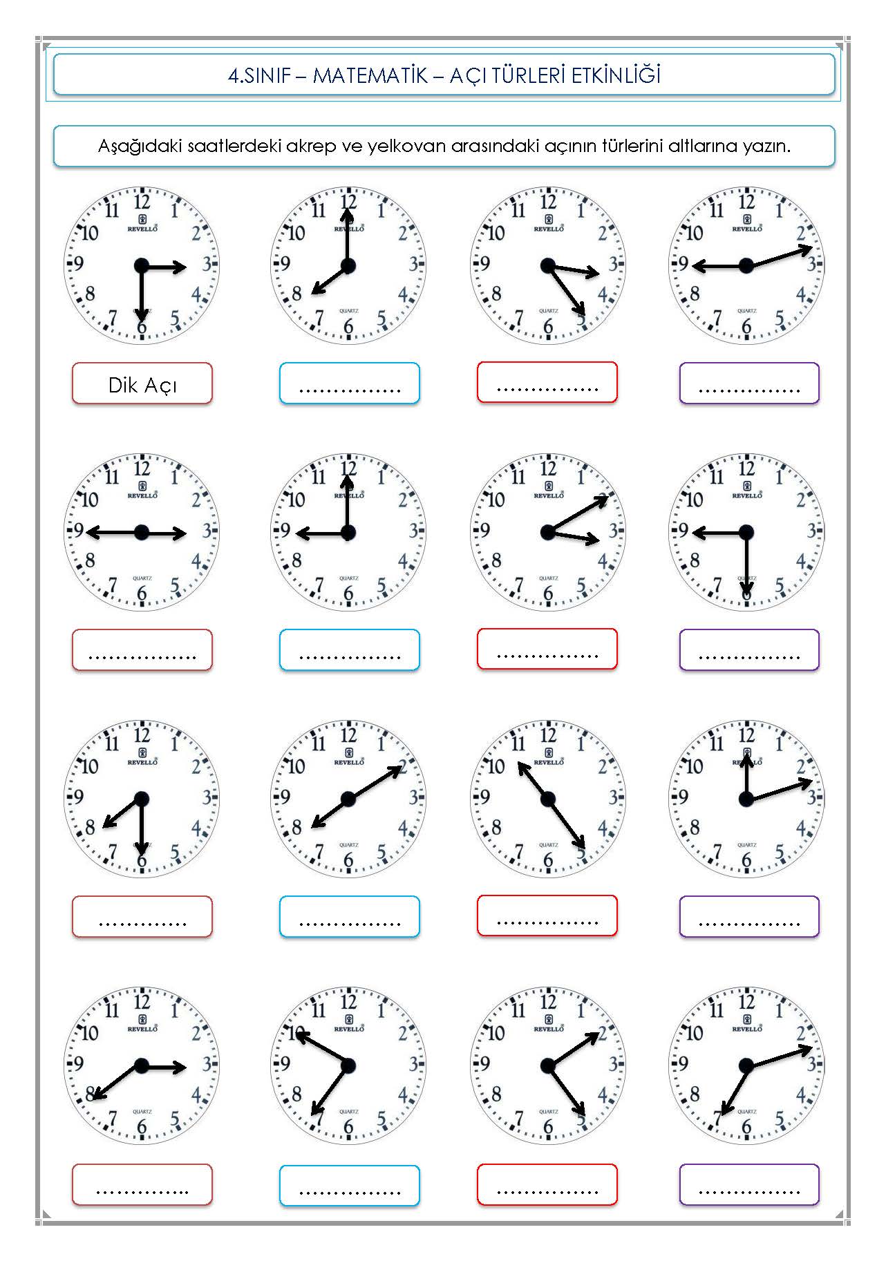 4. Sınıf Matematik Açı Türleri Etkinliği