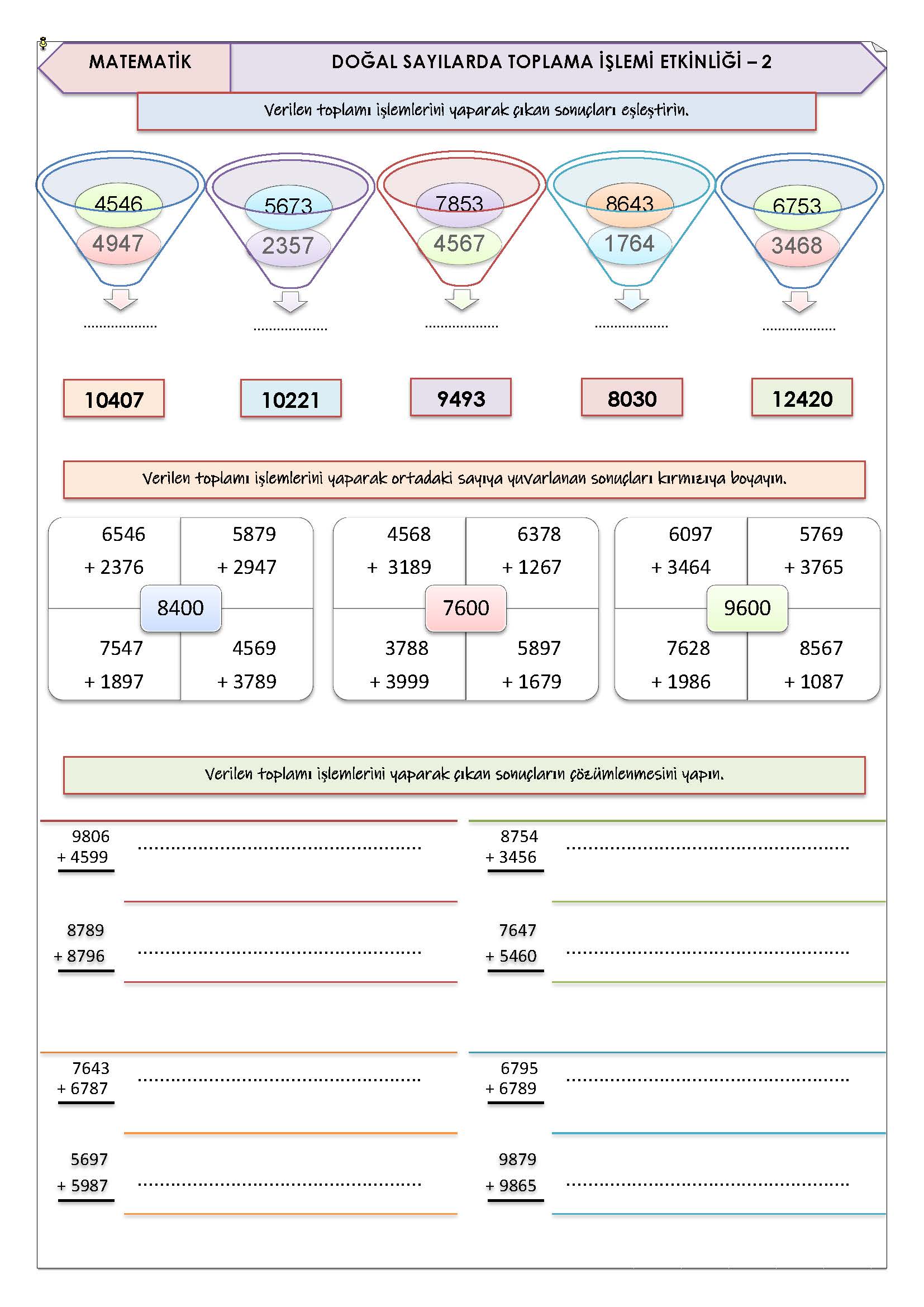 4. Sınıf Matematik Doğal Sayılarda Toplama İşlemi Etkinliği - 2