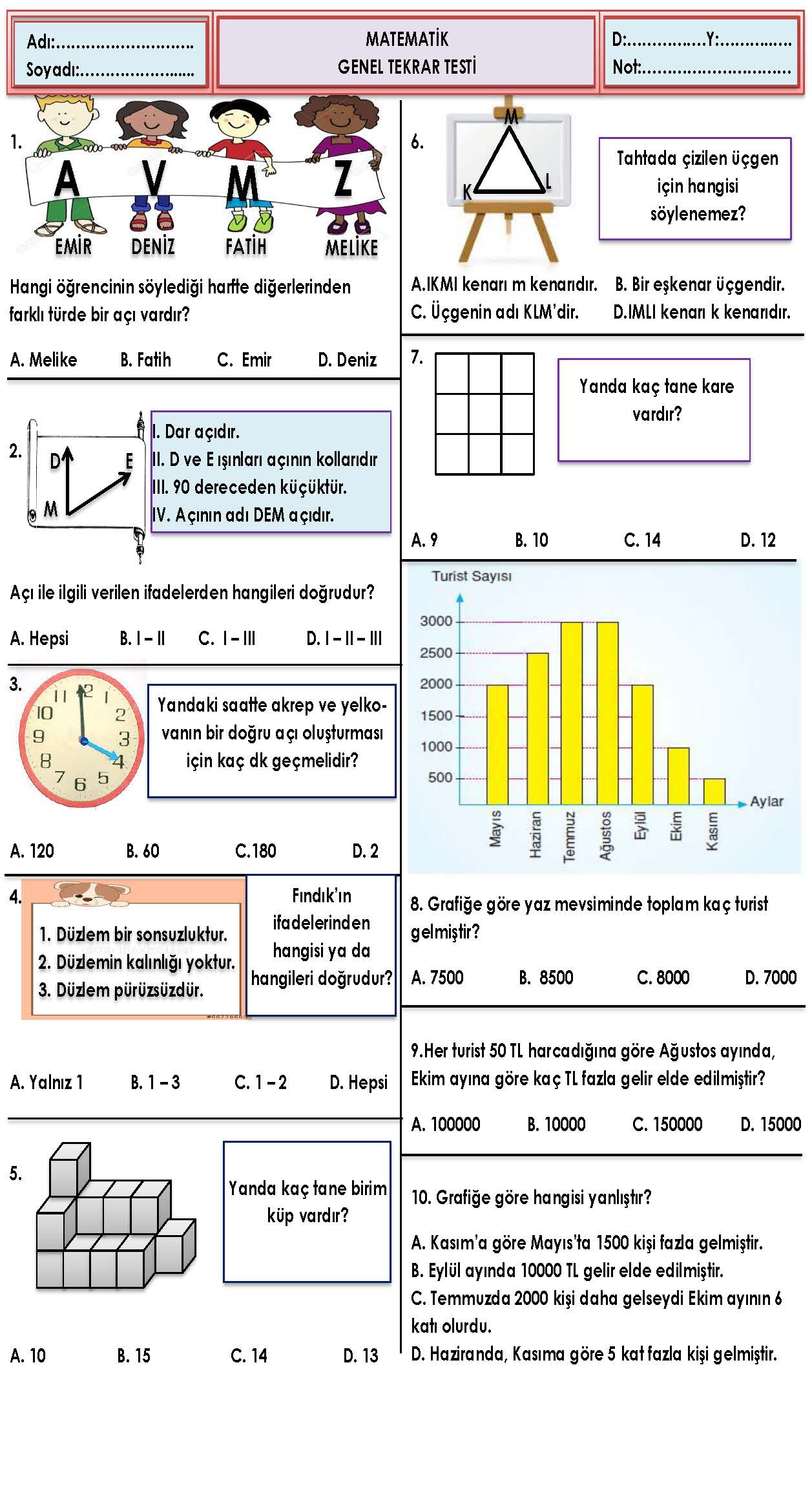 4. Sınıf Matematik Genel Tekrar Testi -1