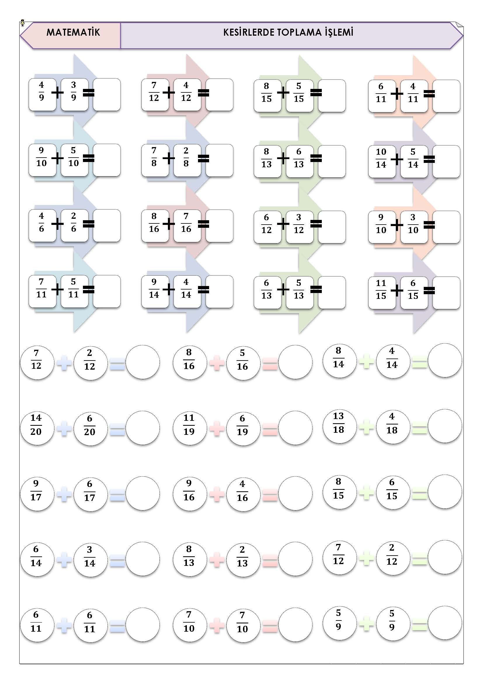 4. Sınıf Matematik Kesirlerde Toplama Etkinliği