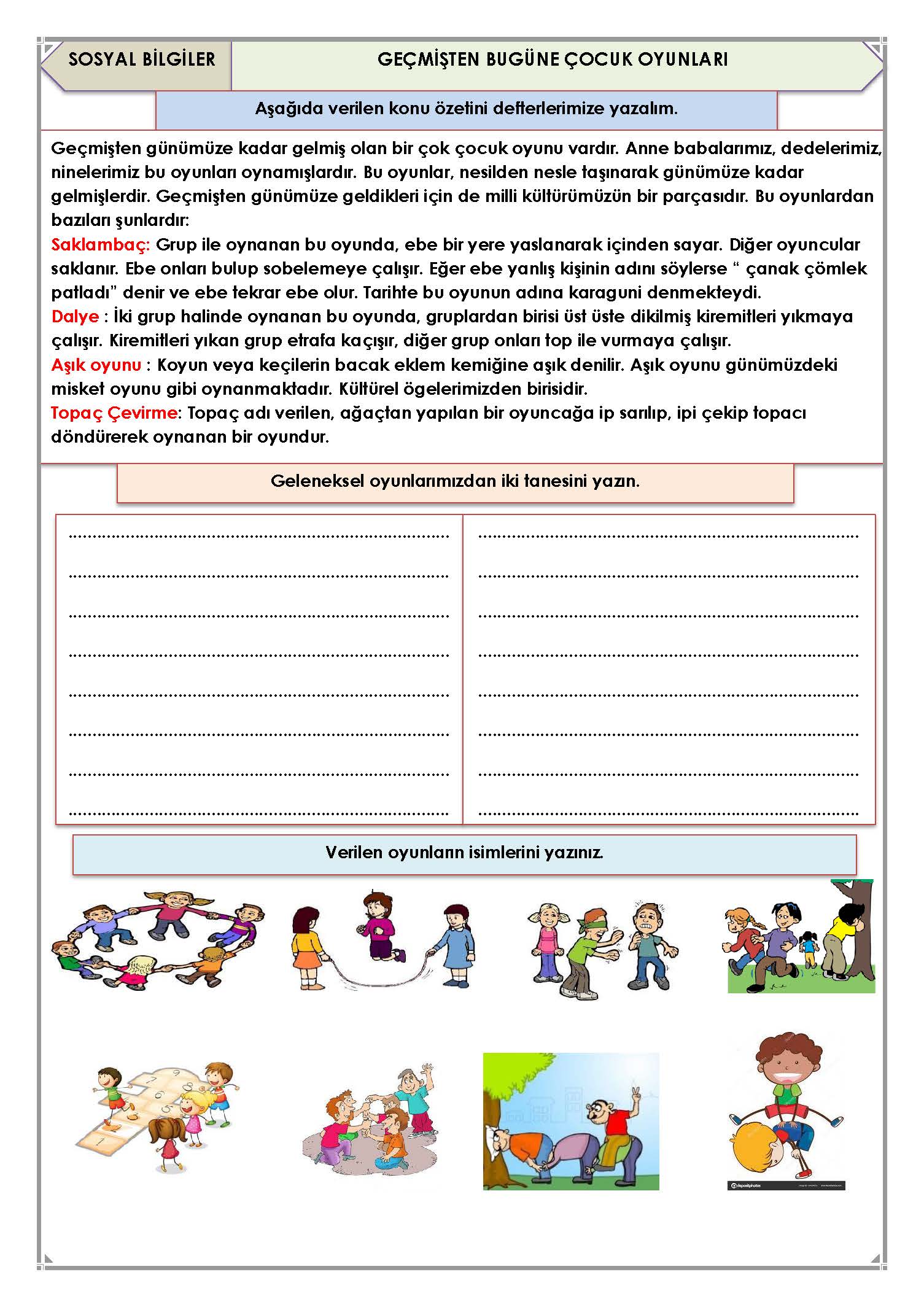 4. Sınıf Sosyal Bilgiler Geçmişten Bugüne Çocuk Oyunları