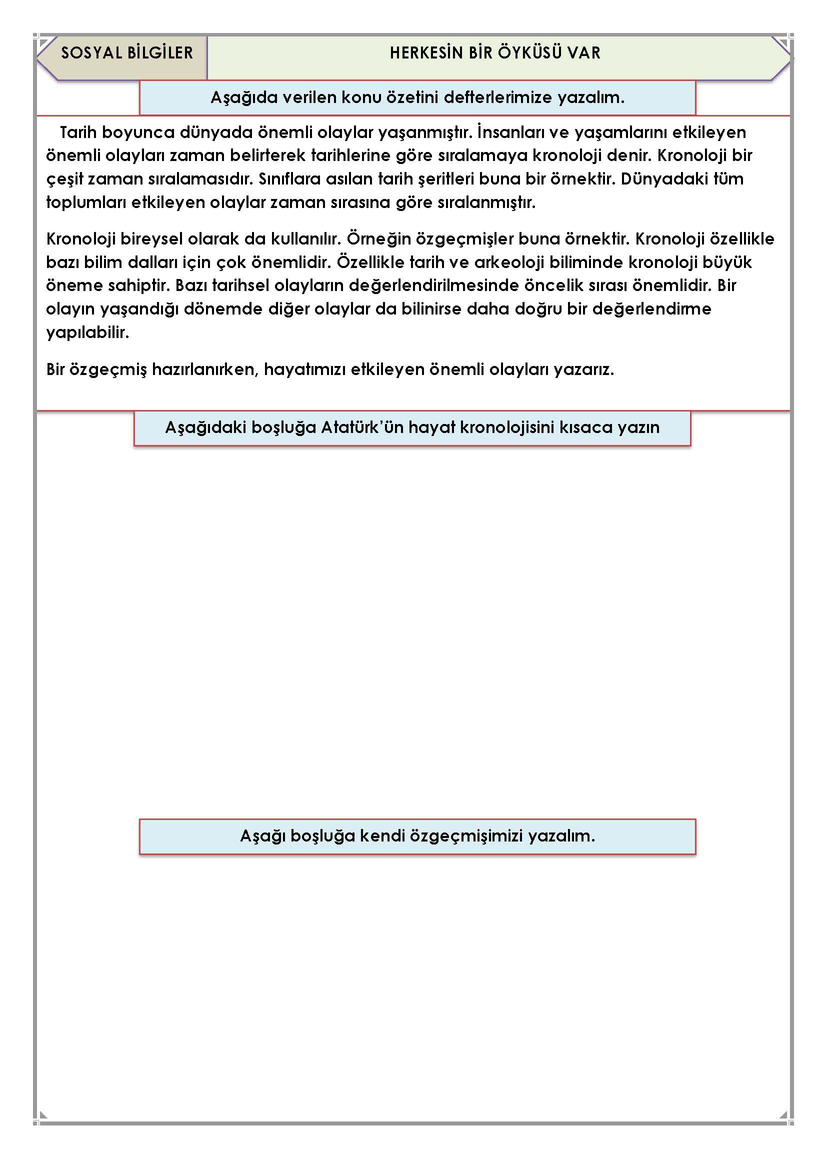 4. Sınıf Sosyal Bilgiler Herkesin Bir Öyküsü Var