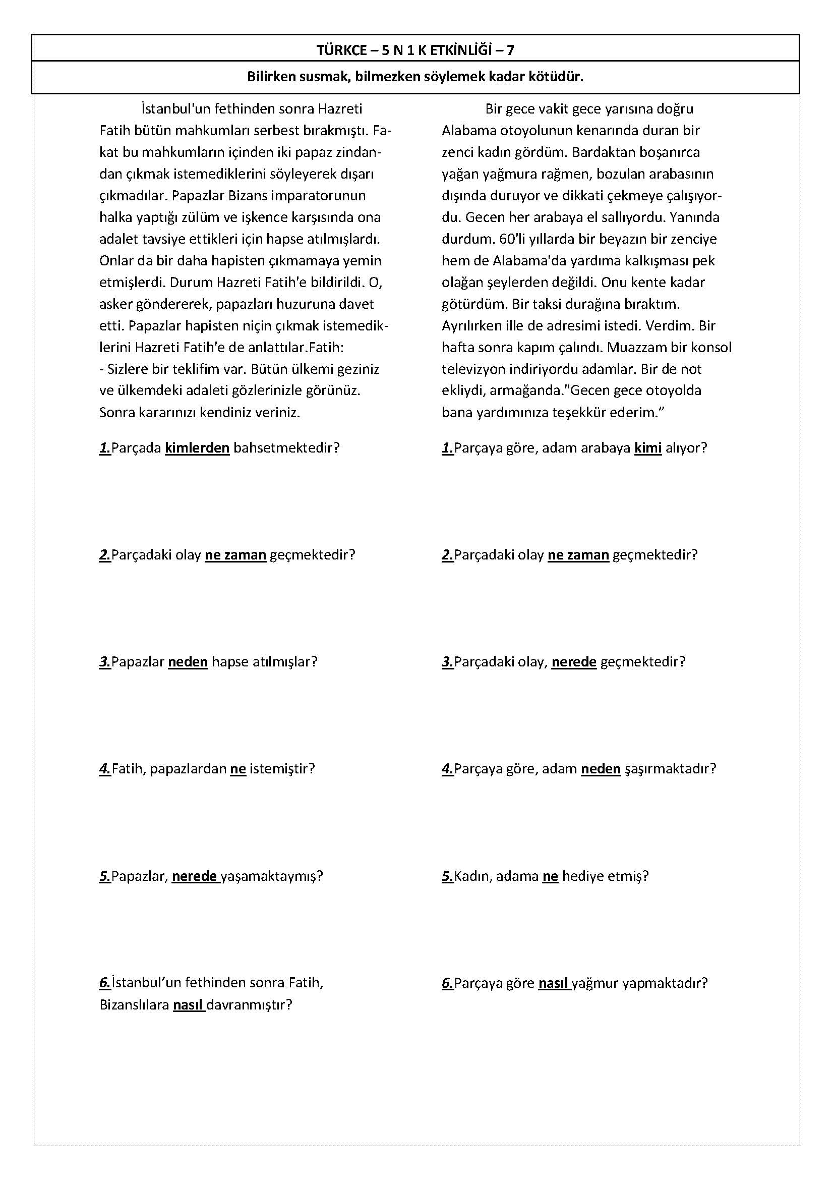 4. Sınıf Türkçe 5N1K Etkinliği-7