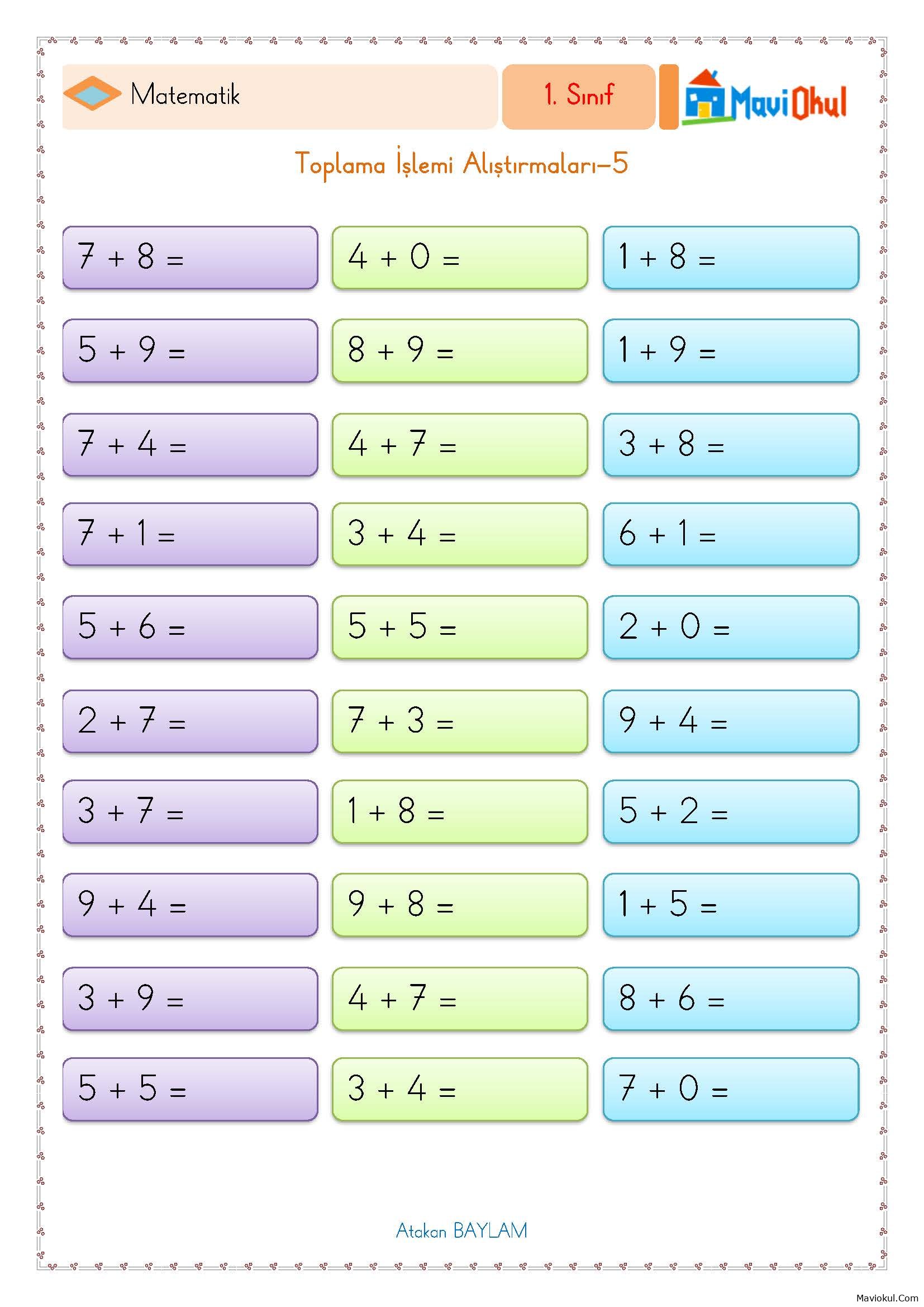 1. Sınıf Matematik Yan Yana Toplama İşlemi Alıştırmaları-5