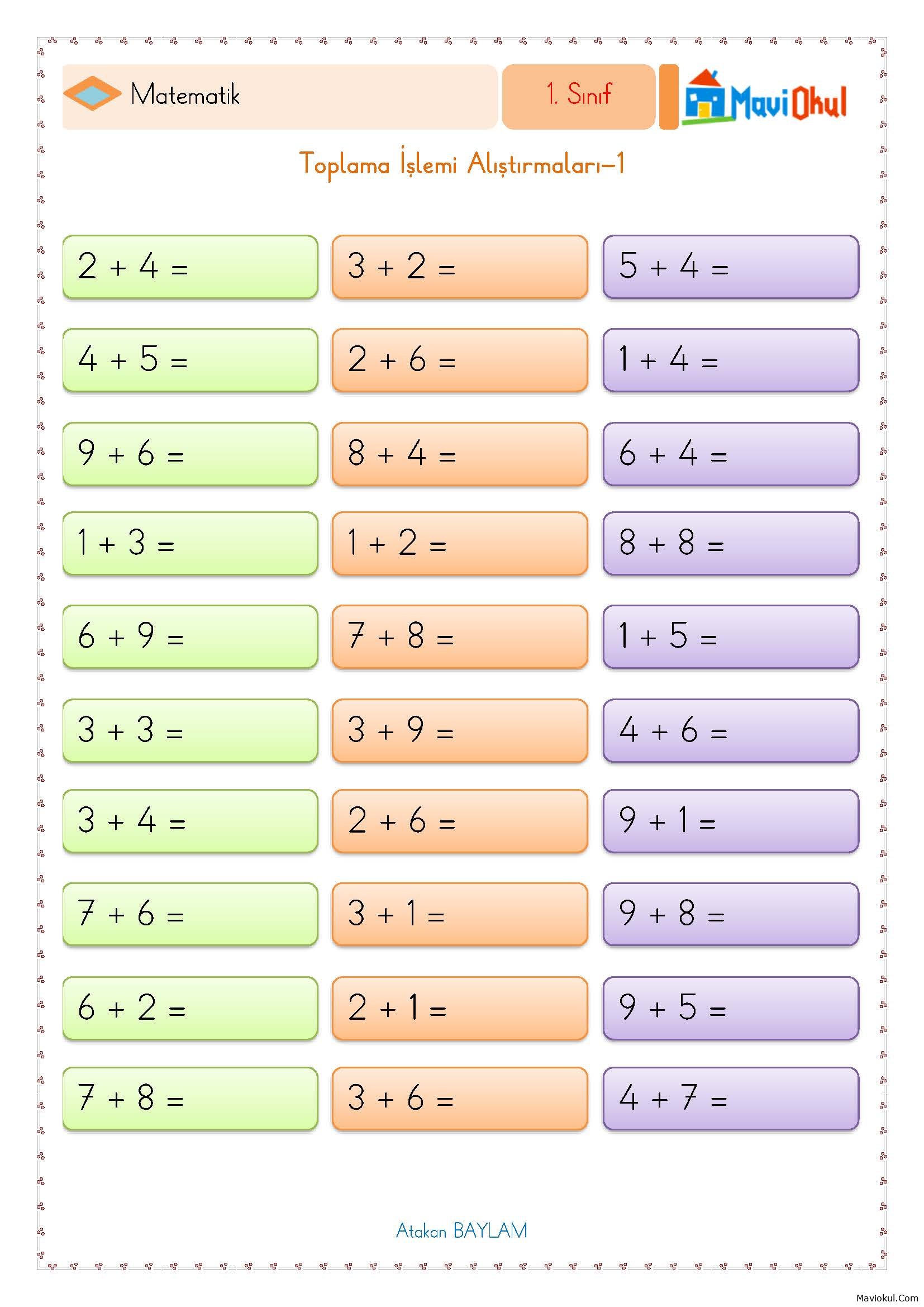 1. Sınıf Matematik Toplama İşlemi Alıştırmaları-1