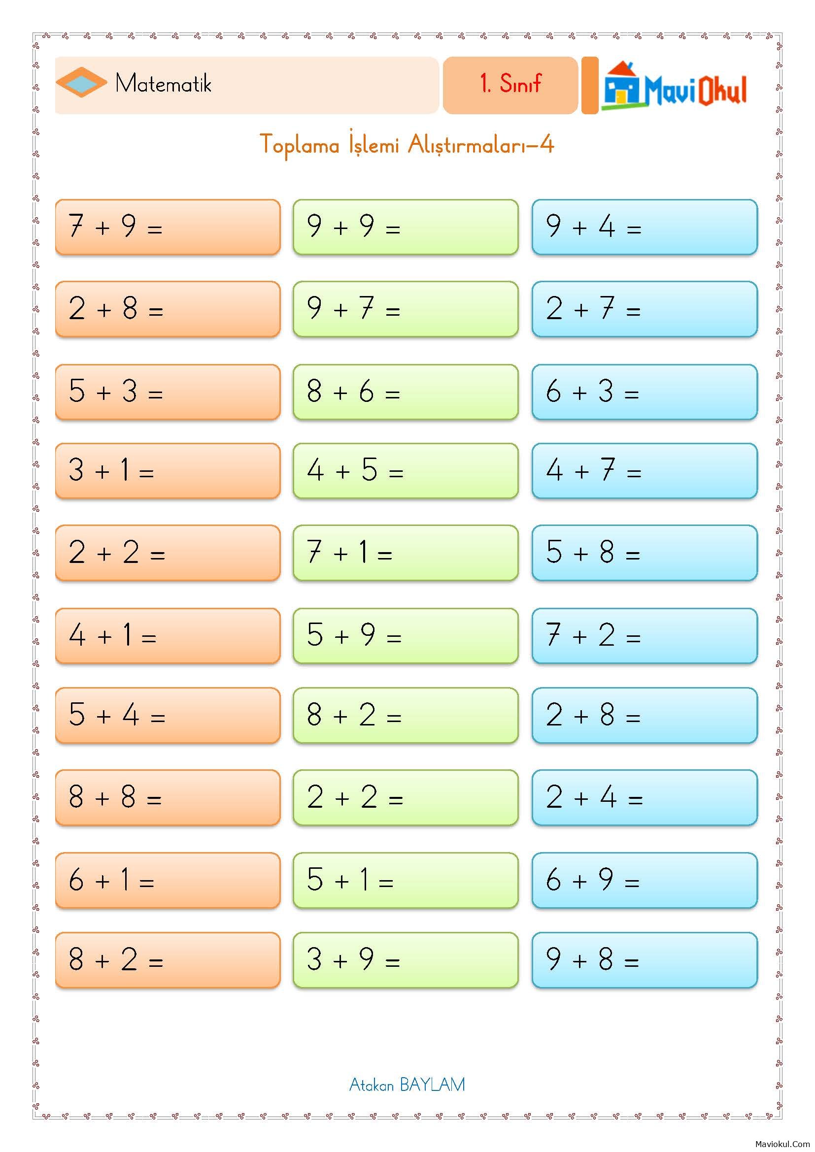 1. Sınıf Matematik Yan Yana Toplama İşlemi Alıştırmaları-4
