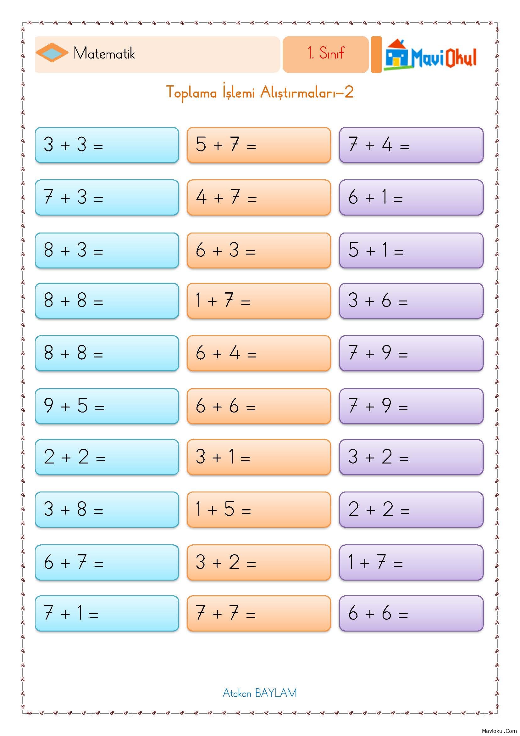 1. Sınıf Matematik Toplama İşlemi Alıştırmaları-2