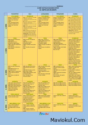 4. Sınıf 22. Hafta (24-28 Şubat) Haftalık Kazanım Listesi