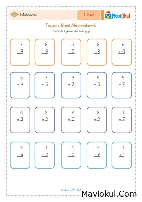 1. Sınıf Matematik Alt Alta Toplama İşlemi Alıştırmaları -6