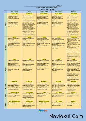 4. Sınıf 21. Hafta (17-21 Şubat) Haftalık Kazanım Listesi