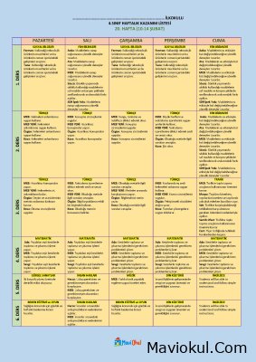 4. Sınıf 20. Hafta (10-14 Şubat) Haftalık Kazanım Listesi