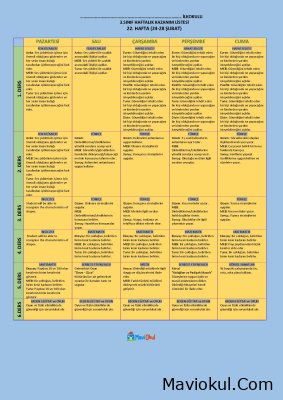 3. Sınıf 22. Hafta (24-28 Şubat) Haftalık Kazanım Listesi