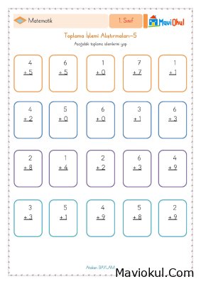 1. Sınıf Matematik Alt Alta Toplama İşlemi Alıştırmaları -5