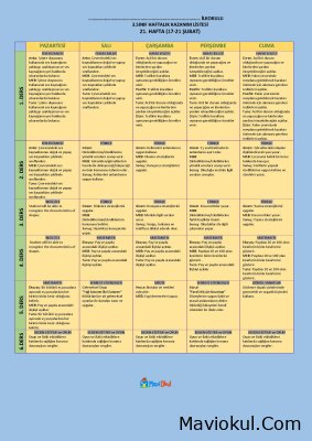 3. Sınıf 21. Hafta (17-21 Şubat) Haftalık Kazanım Listesi