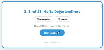 2. Sınıf 18. Hafta Değerlendirme Sınavı