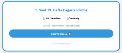 1. Sınıf 19. Hafta Değerlendirme Sınavı